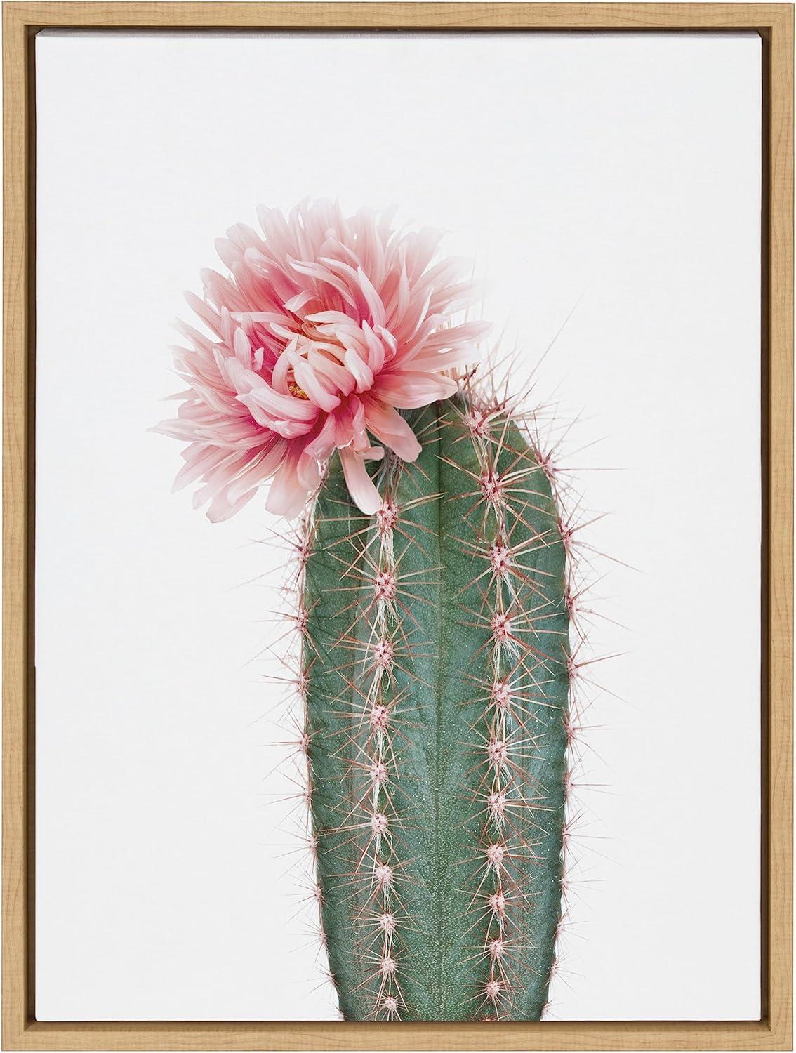 Kate and Laurel Sylvie Pink Cactus Flower Framed Canvas Wall Art by Amy Peterson Art Studio, 18x24 Natural, Desert Cactus Floral Photo Art for Wall