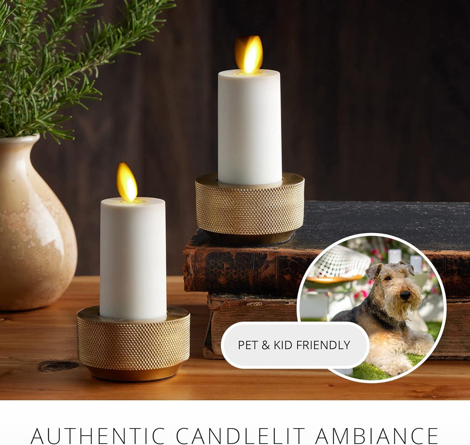 Luminara Realistic Artificial Moving Flame Votive Candle - Set of 2 - Moving Flame LED Battery Operated Lights for Christmas, Halloween - Remote Ready - Remote Sold Separately - Ivory - 1.5" x 4"