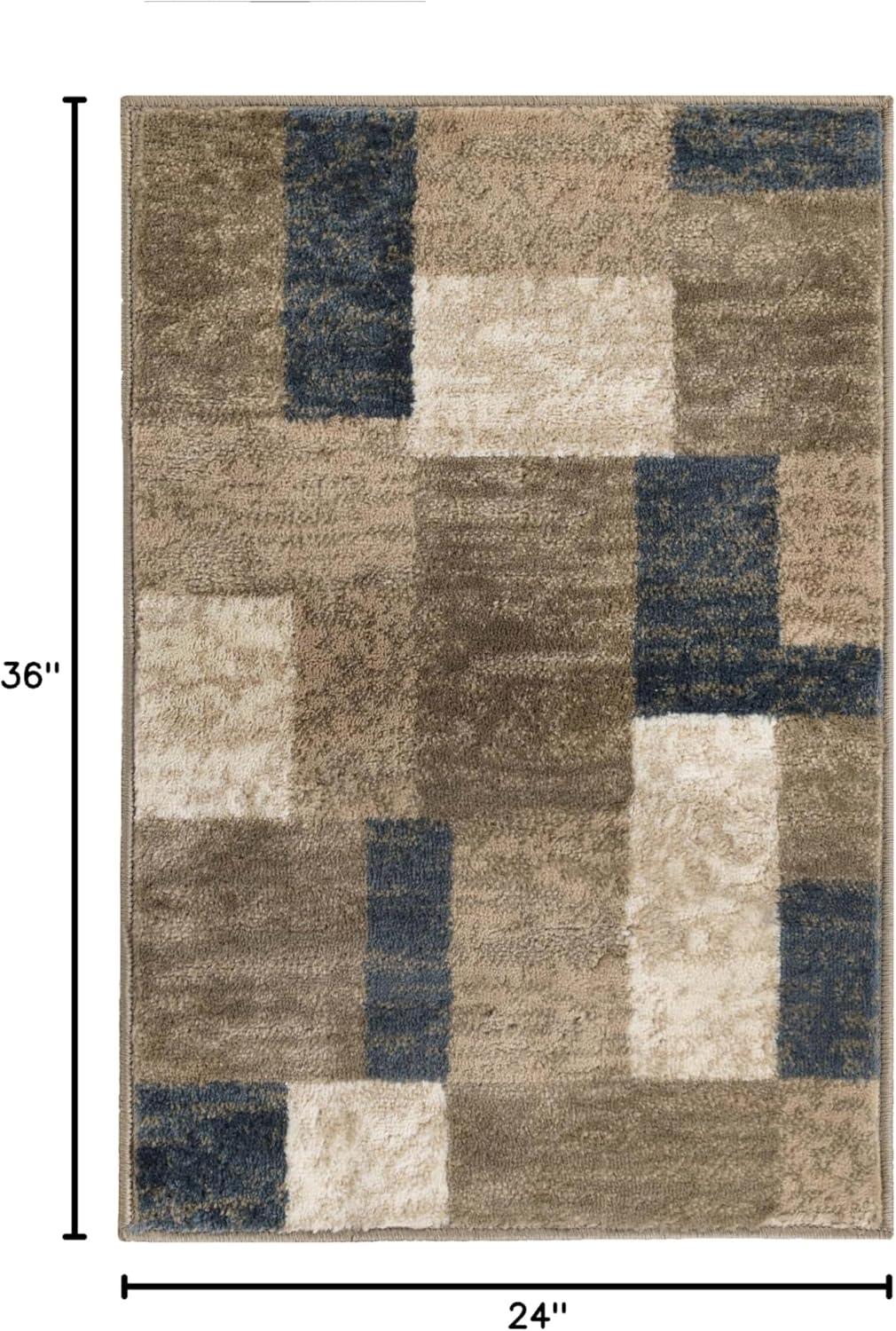 Superior Color Block Area Rug 2' x 3', Plush Indoor Rugs For Living Room Bedroom, Beige-Blue