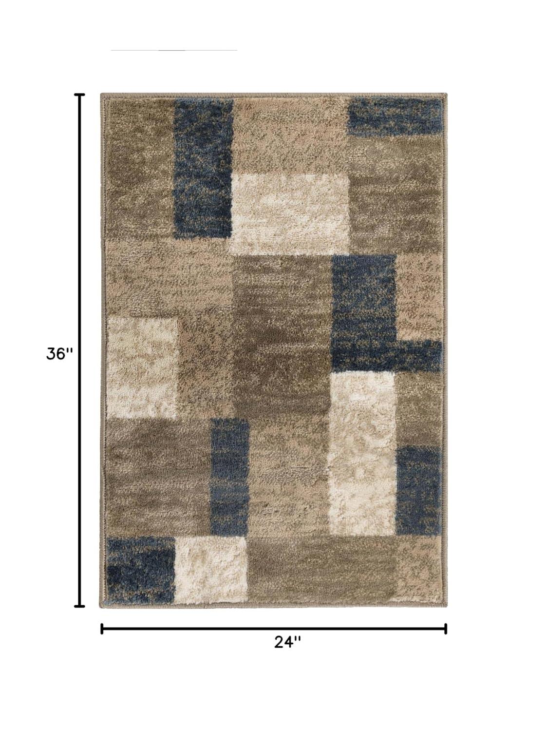 Superior Color Block Area Rug 2' x 3', Plush Indoor Rugs For Living Room Bedroom, Beige-Blue