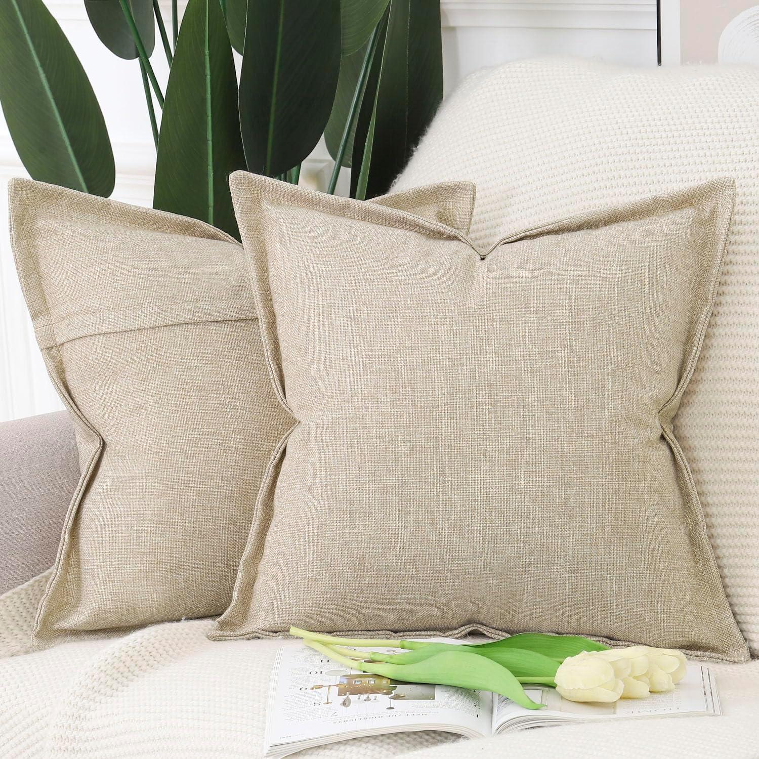 MIULEE Throw Pillow Covers Boho Farmhouse 18x18 Set of 2 Decorative Beige Couch with Fringe Chic Cotton Pillowcases Home Decor Accents for Cushion Soft Bed Living Room