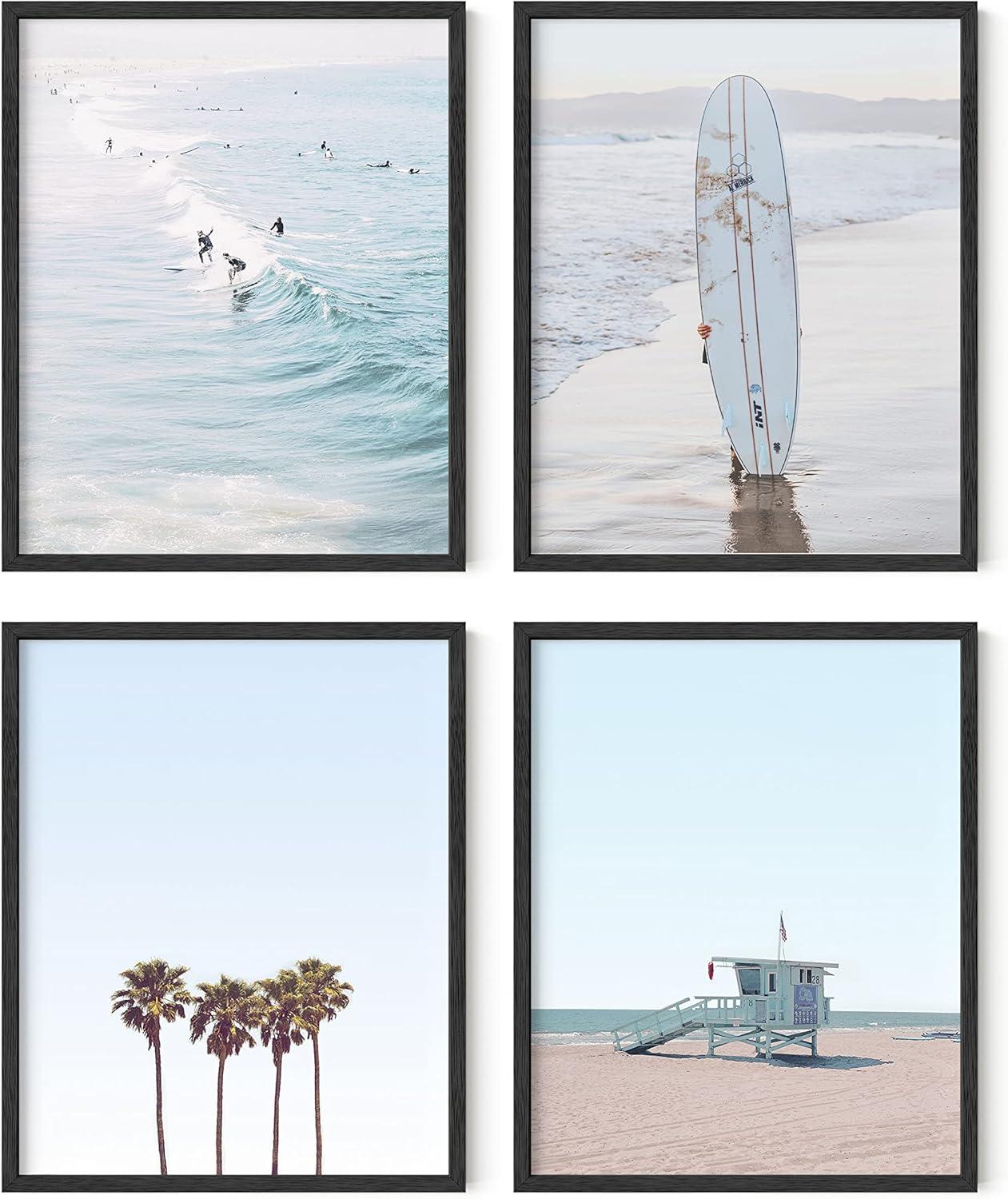 HAUS AND HUES Beach Wall Art Prints - Set of 4 Ocean Beach Decor Art Prints | Nautical Themed Beach Wall Decor and Decorations for Home Beach Art Prints Beach Decor (Black Framed, 8 x 10)