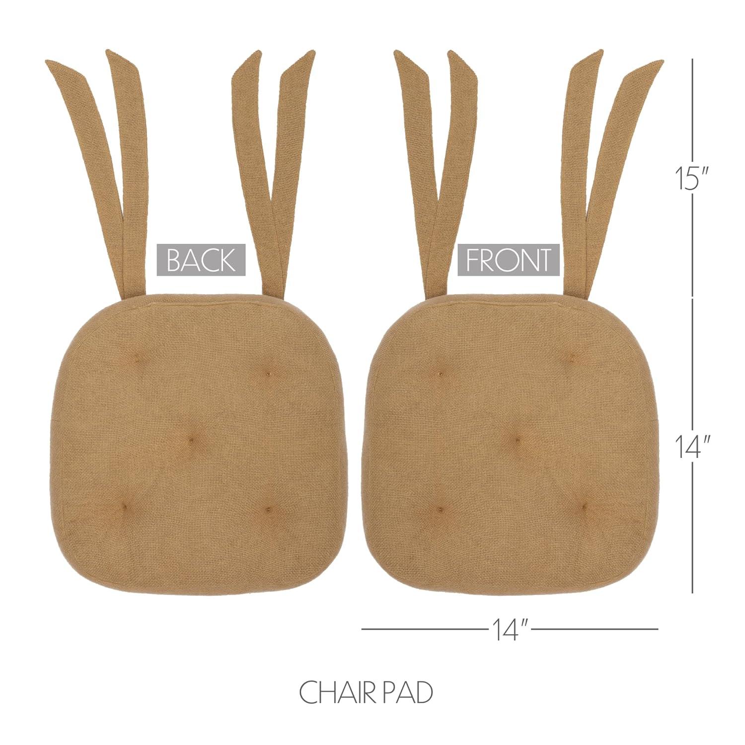 VHC Brands Burlap Chair Pad Dining Room, Kitchen Seat Cushion 15x15 Features Ties in Natural Tan