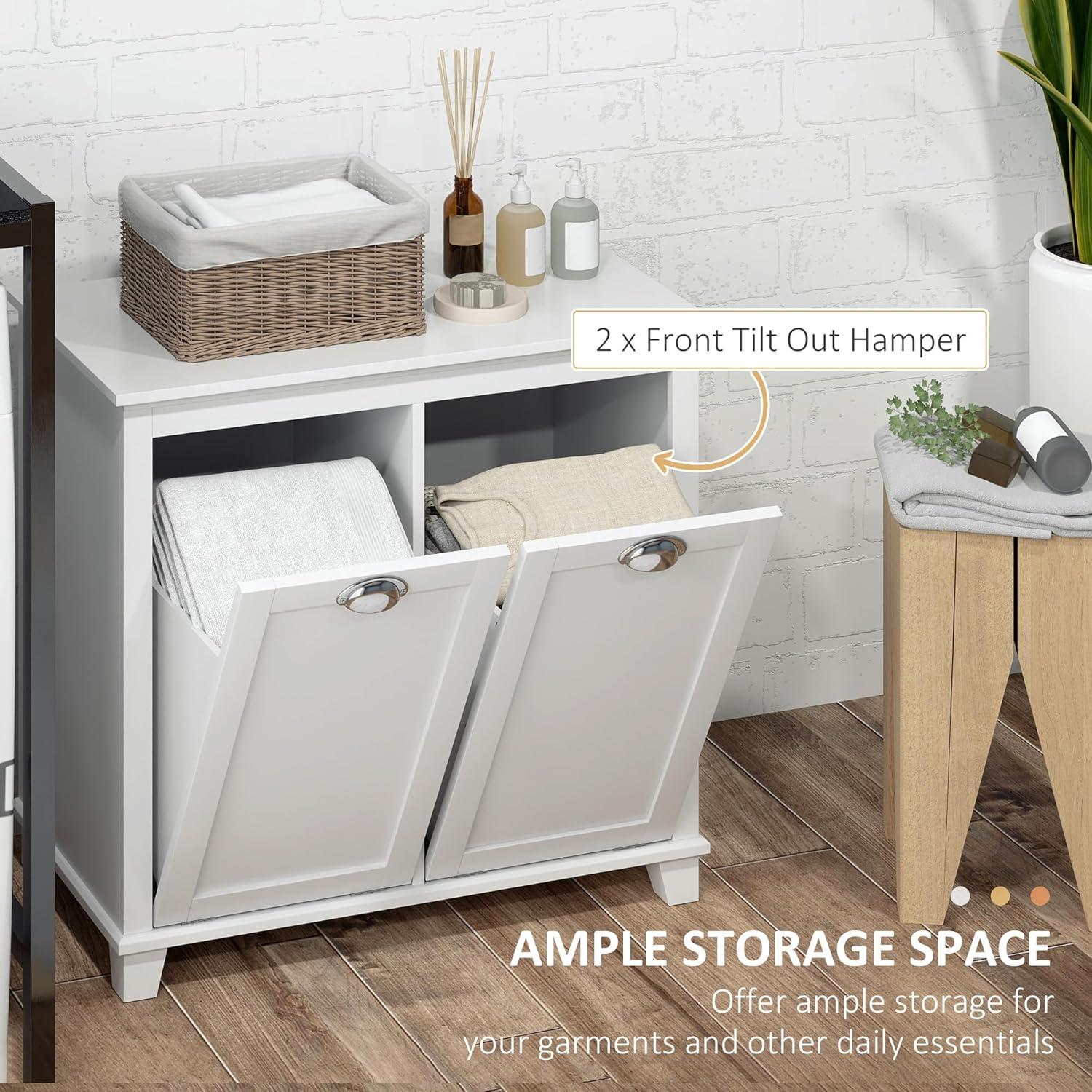 White Dual Tilt-Out Laundry Hamper Bathroom Cabinet