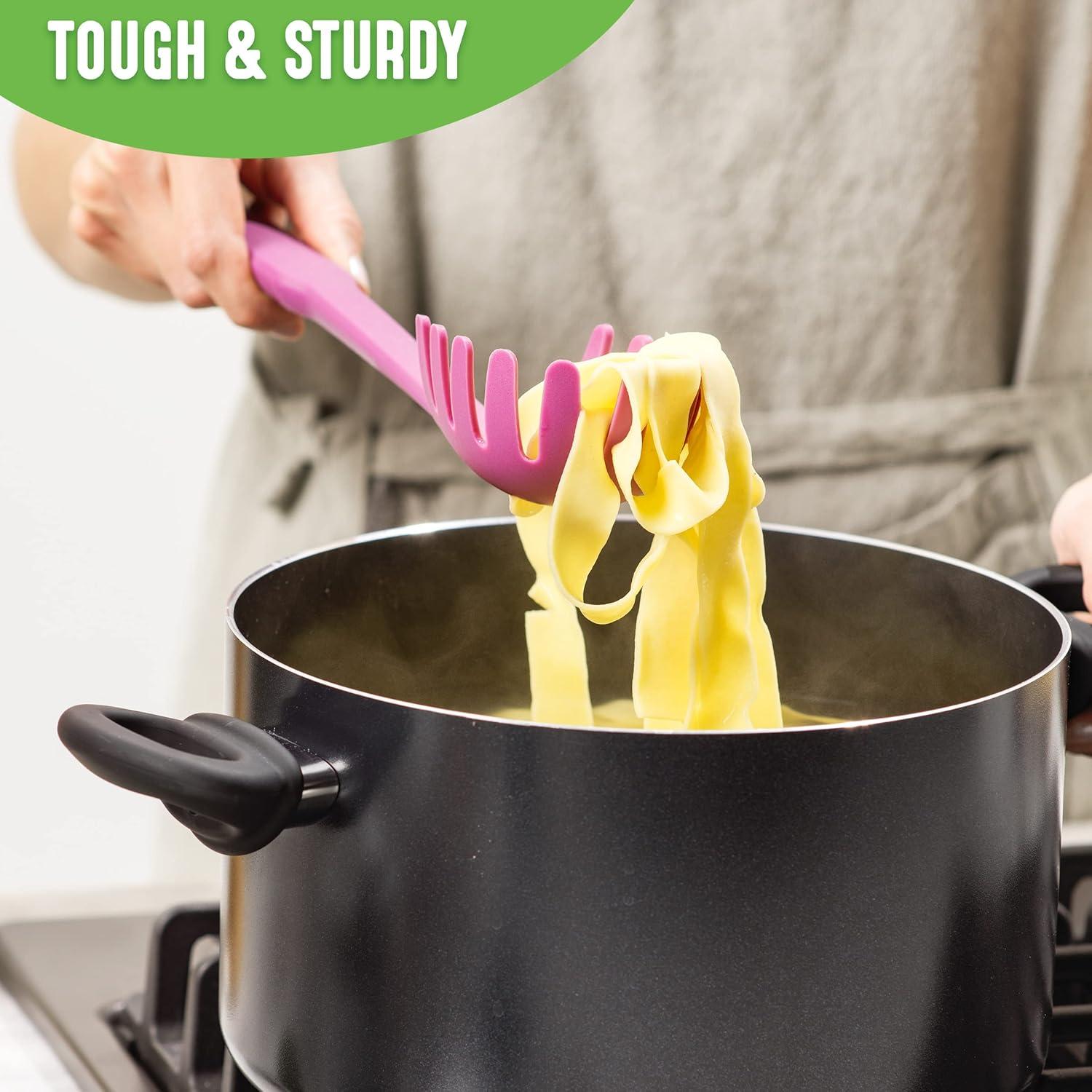 GreenLife Cooking Tools and Utensils, 7 Piece Nylon Set including Spatulas Turner Spoons and Tongs, Dishwasher Safe, Bright Pink