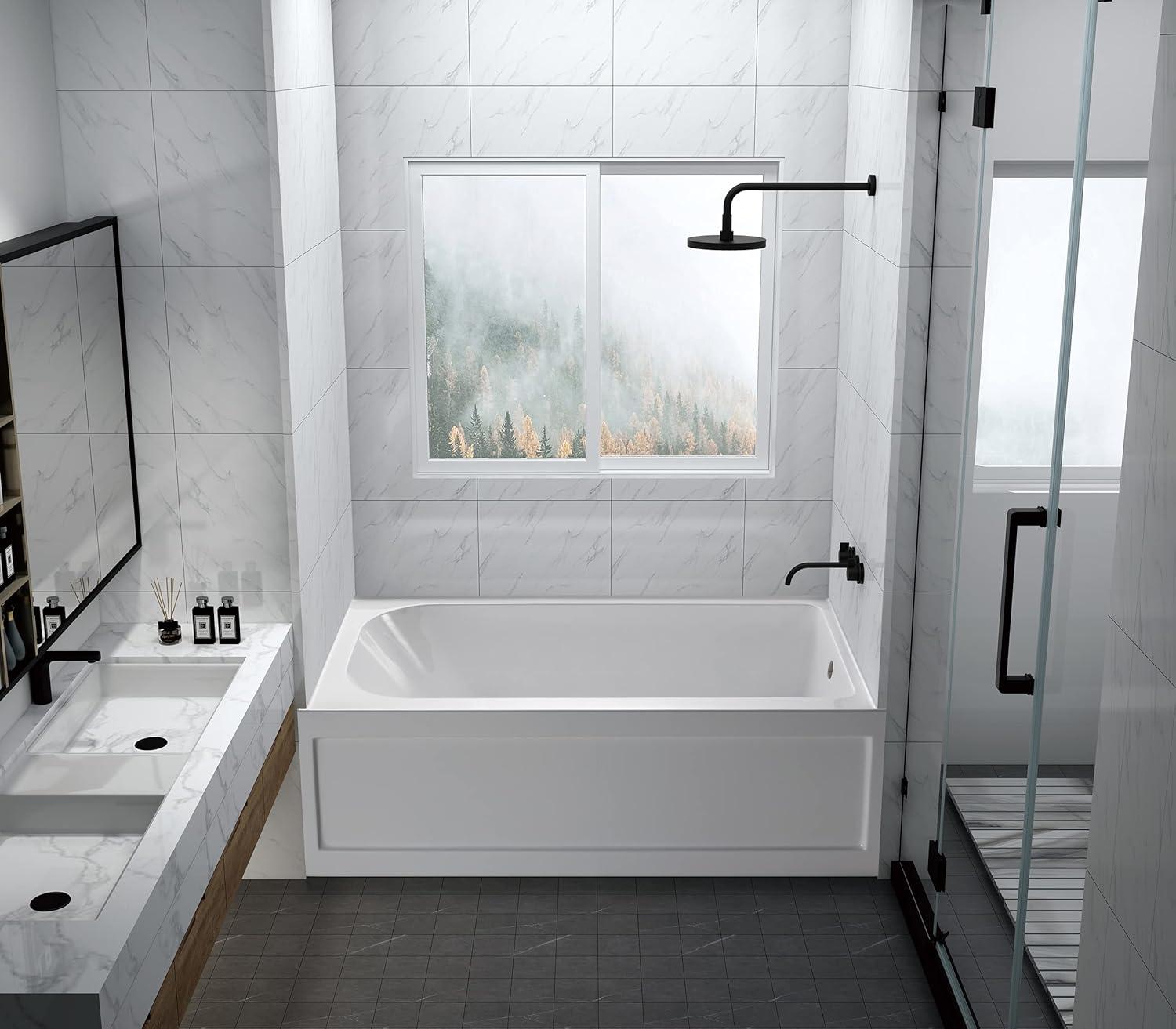 Kingston Brass Aqua Eden 60-Inch Acrylic Rectangular 3-Wall Alcove Tub with Anti-Skid Surface