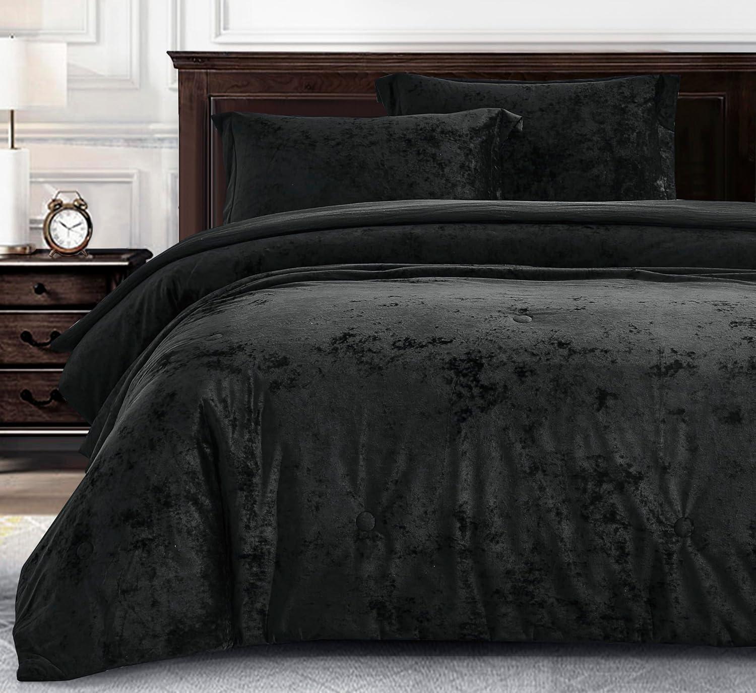 Chezmoi Collection Lux 3-Piece Pewter Gray Shimmer Velvet Bedding Set Full Size Lush Plush Velvet Comforter Set With Soft Brushed Microfiber Reverse