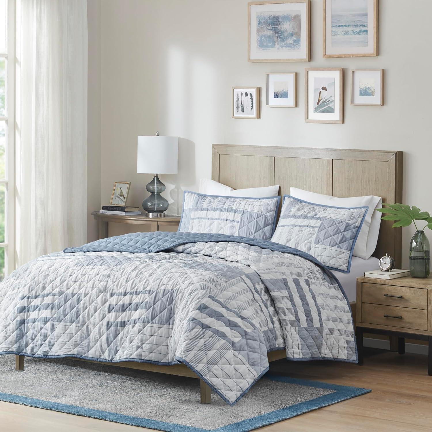 Madison Park 3pc Halston Quilted Patchwork Quilt Set Blue