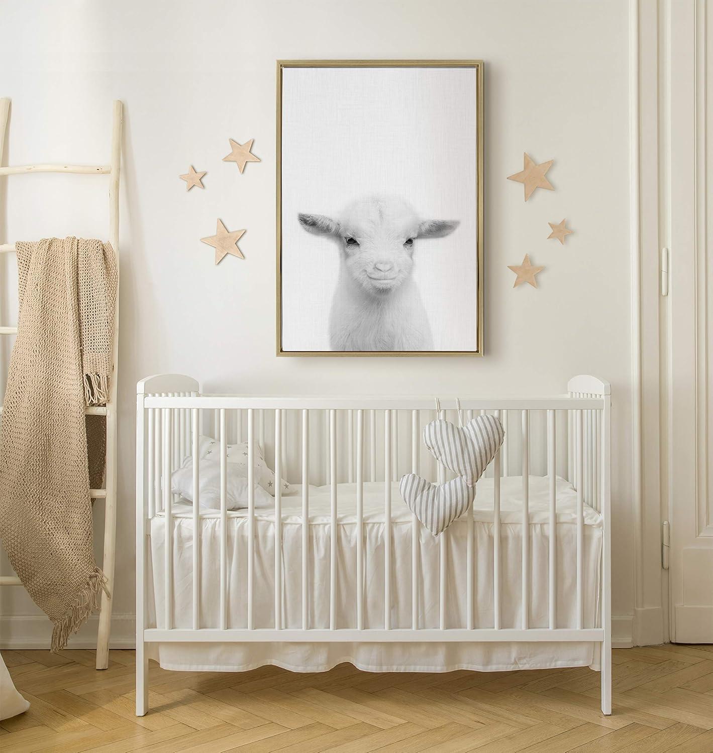 23" x 33" Sylvie Baby Goat Framed Canvas by Simon Te Tai Gold - Kate & Laurel All Things Decor: Modern Style, Plastic Frame