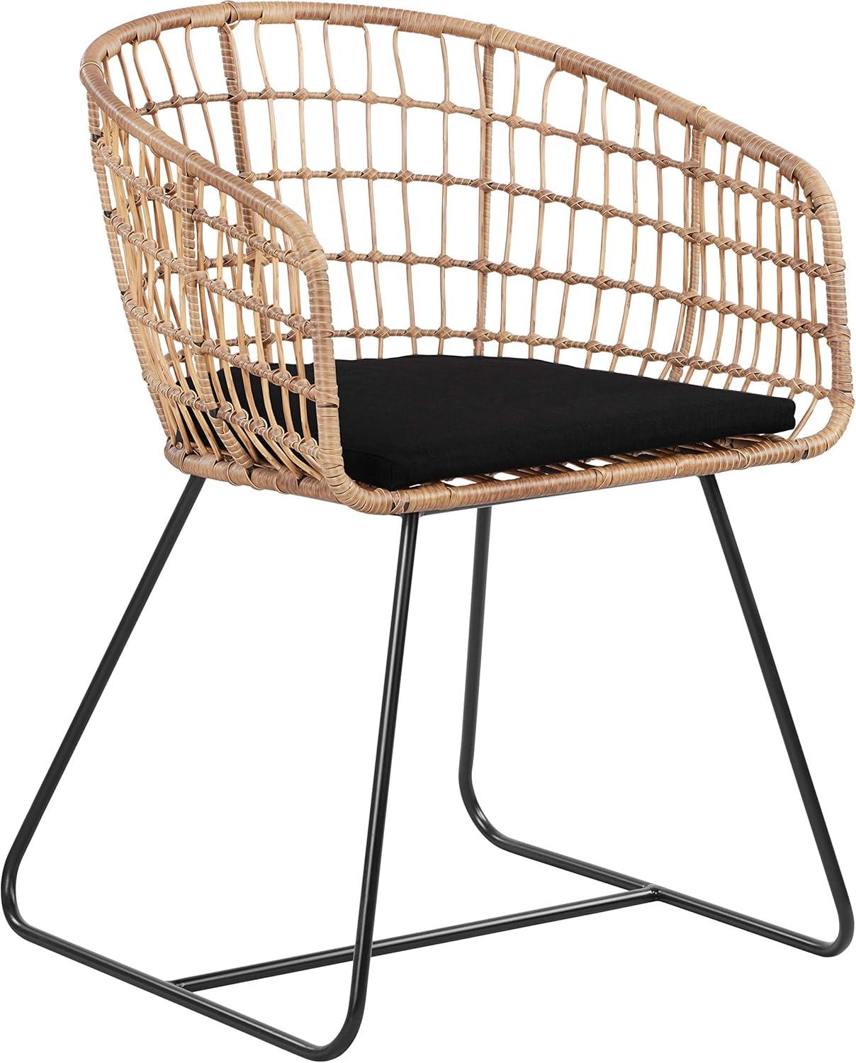 Tommy Hilfiger Graham Rattan Dining Chair with Seat Cushion, Woven Wicker, Boho Lounge Furniture