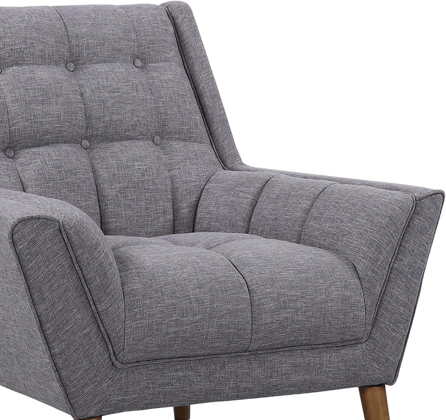 Cobra Blue/Gray Linen Sofa Chair Walnut Legs Tufted Back