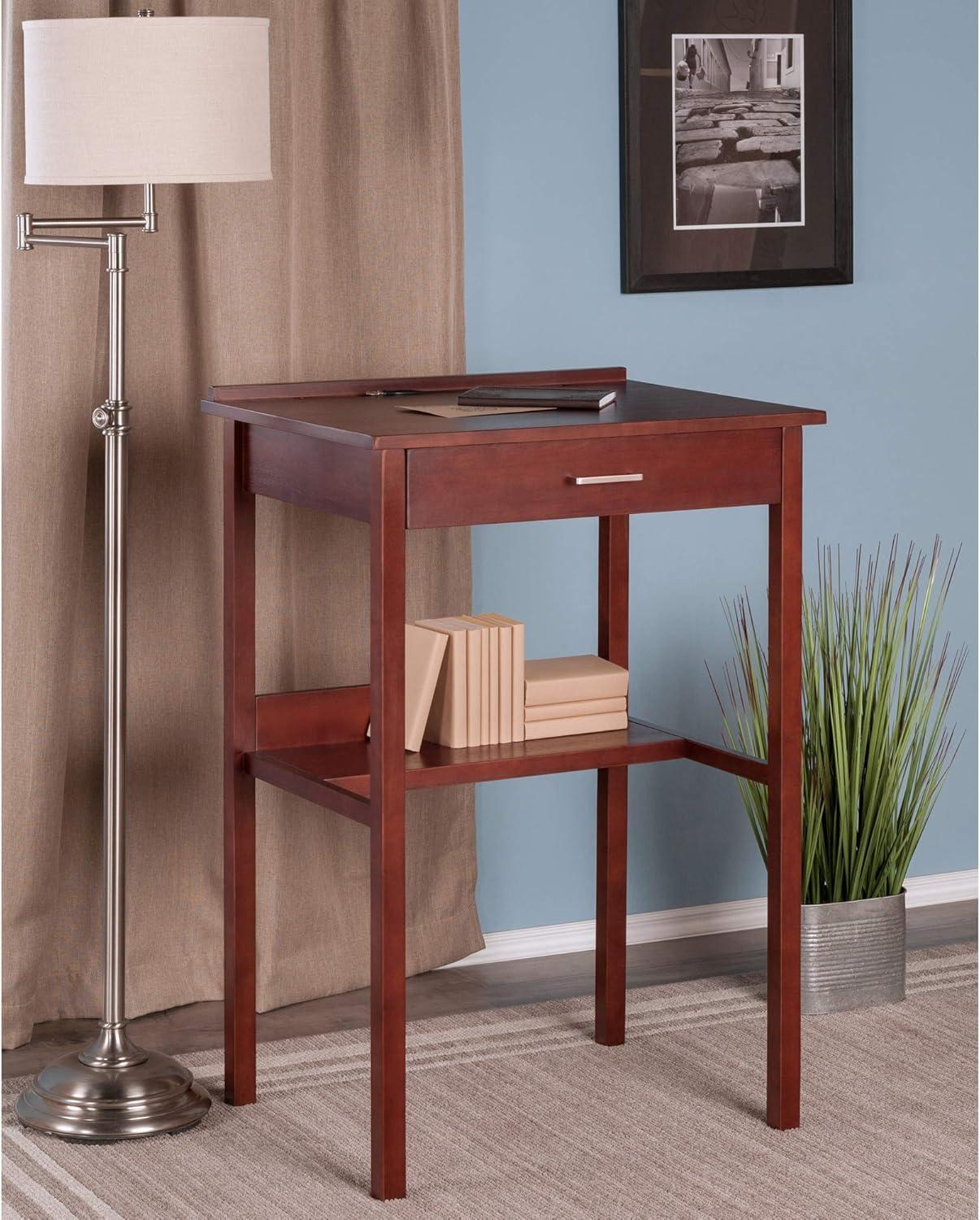 Winsome Ronald High Desk Walnut: Mid-Century Modern Standing Secretary, Spot Clean, No Storage