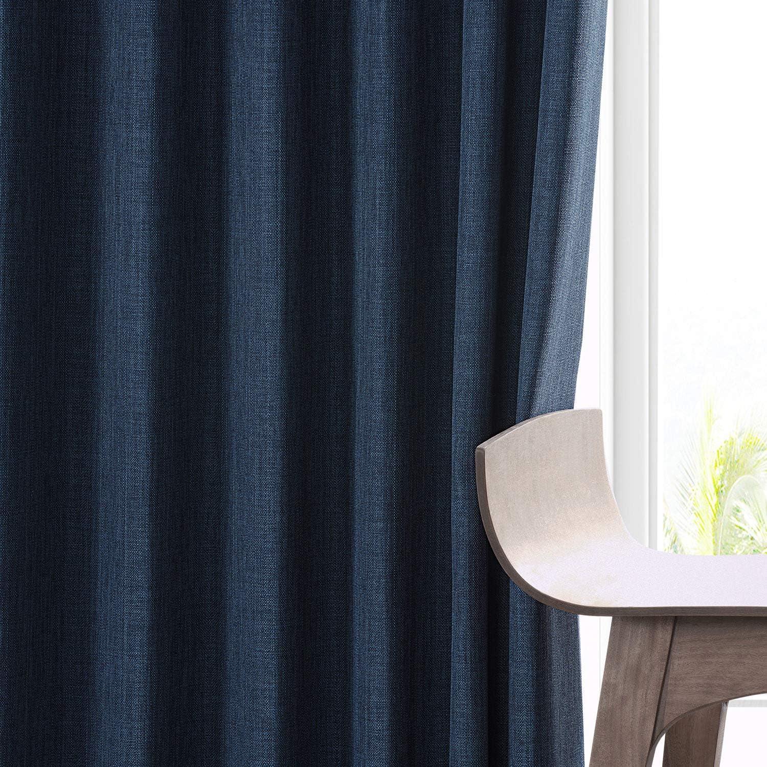 Voyager Blue 84" Blackout Linen Curtains with Rod Pocket