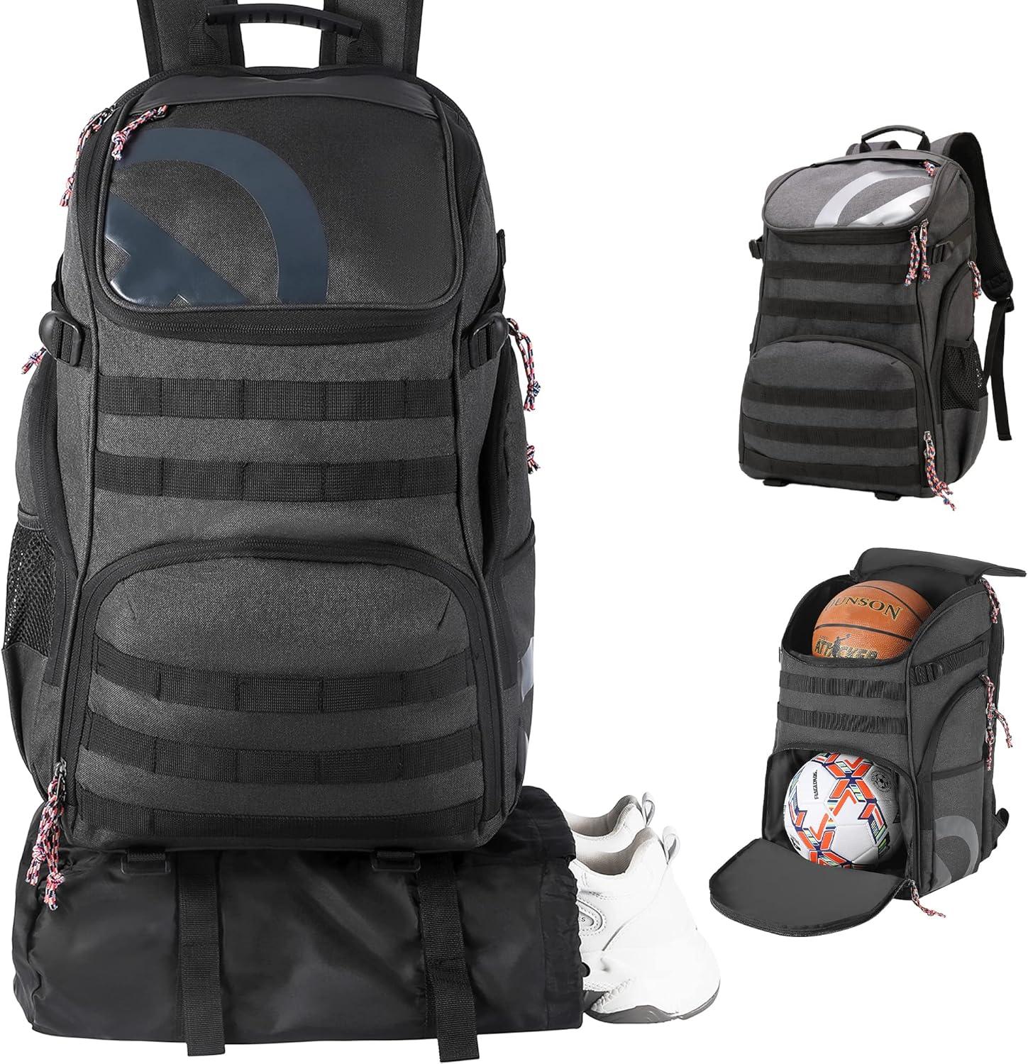 TRAILKICKER 35L Soccer Backpack with Attachable Shoe Bag and Ball Compartment, Sports Backpack for Basketball, Gym, Football & Volleyball, Charcoal Gray