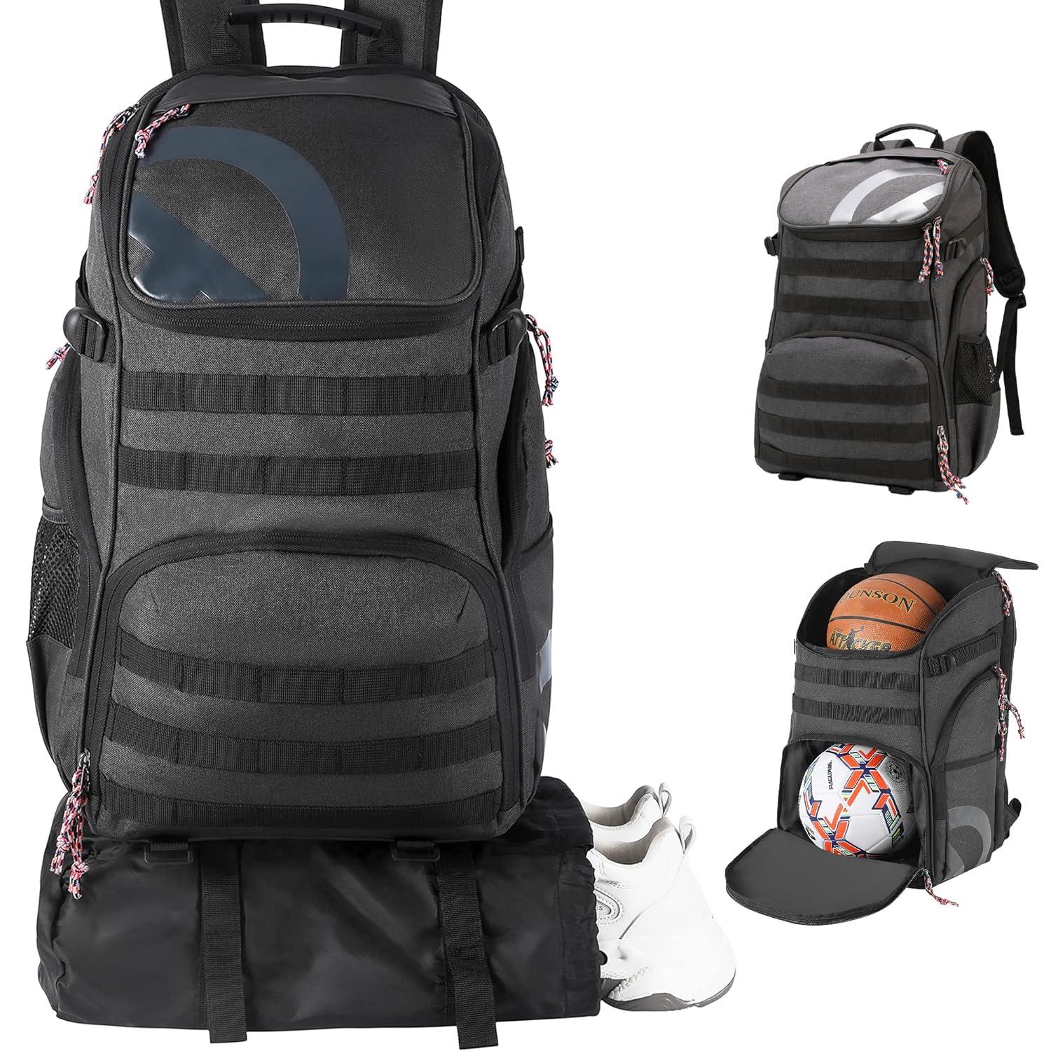 TRAILKICKER 35L Soccer Backpack with Attachable Shoe Bag and Ball Compartment, Sports Backpack for Basketball, Gym, Football & Volleyball, Charcoal Gray