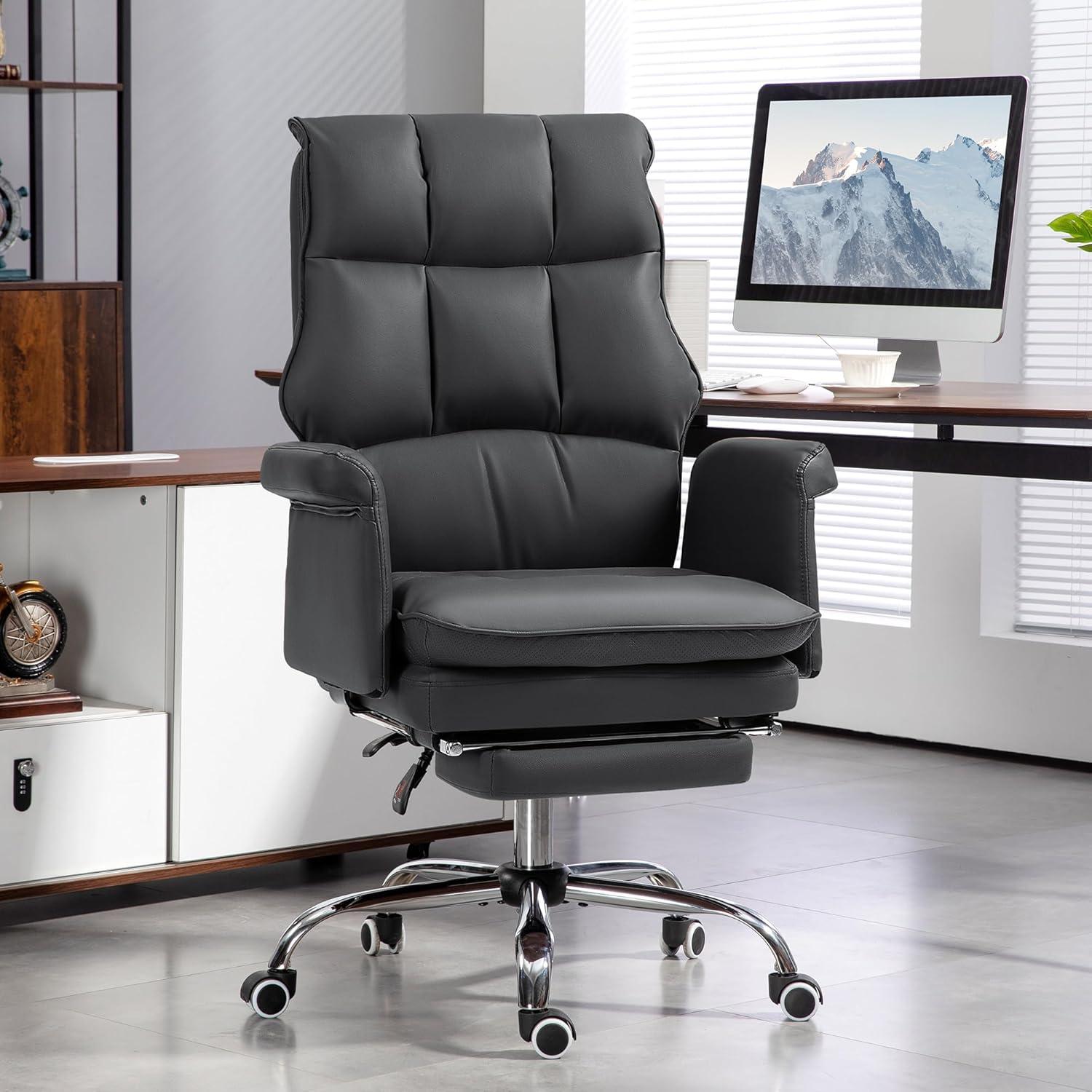 HOMCOM Executive Office Chair with Footrest, Ergonomic Office Chair, Reclining PU Leather Computer Chair, Black