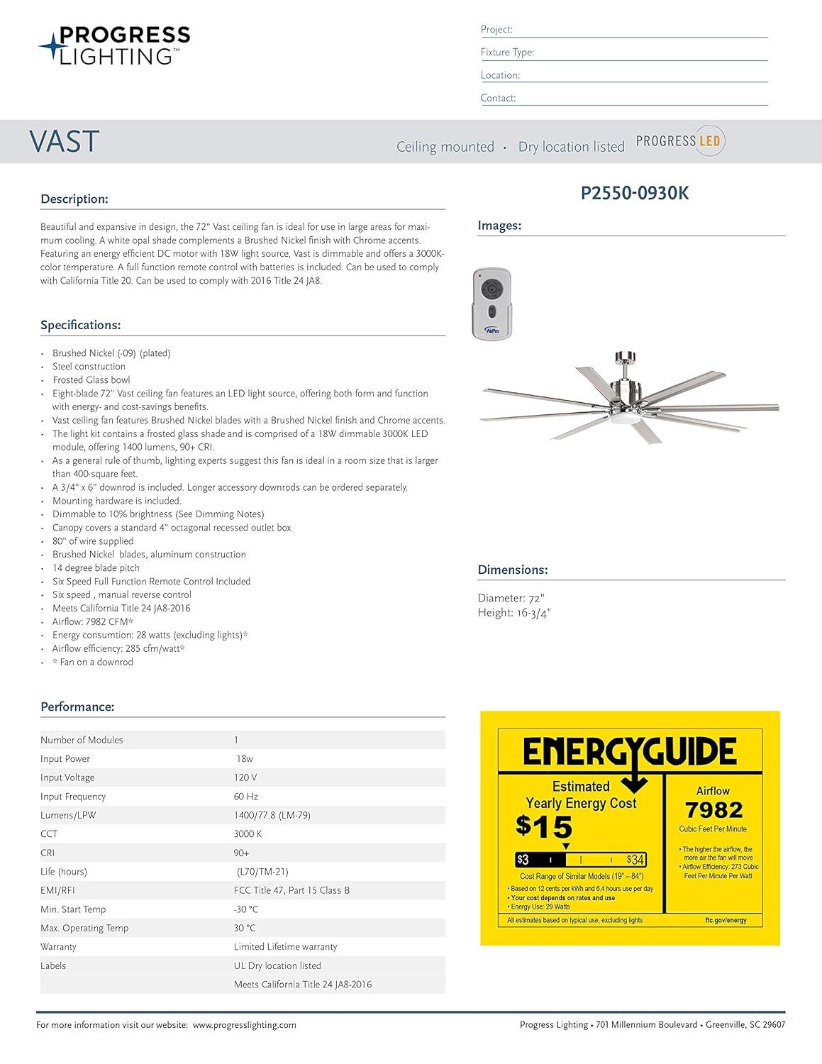Vast Collection 72" 18W LED Eight Blade Fan