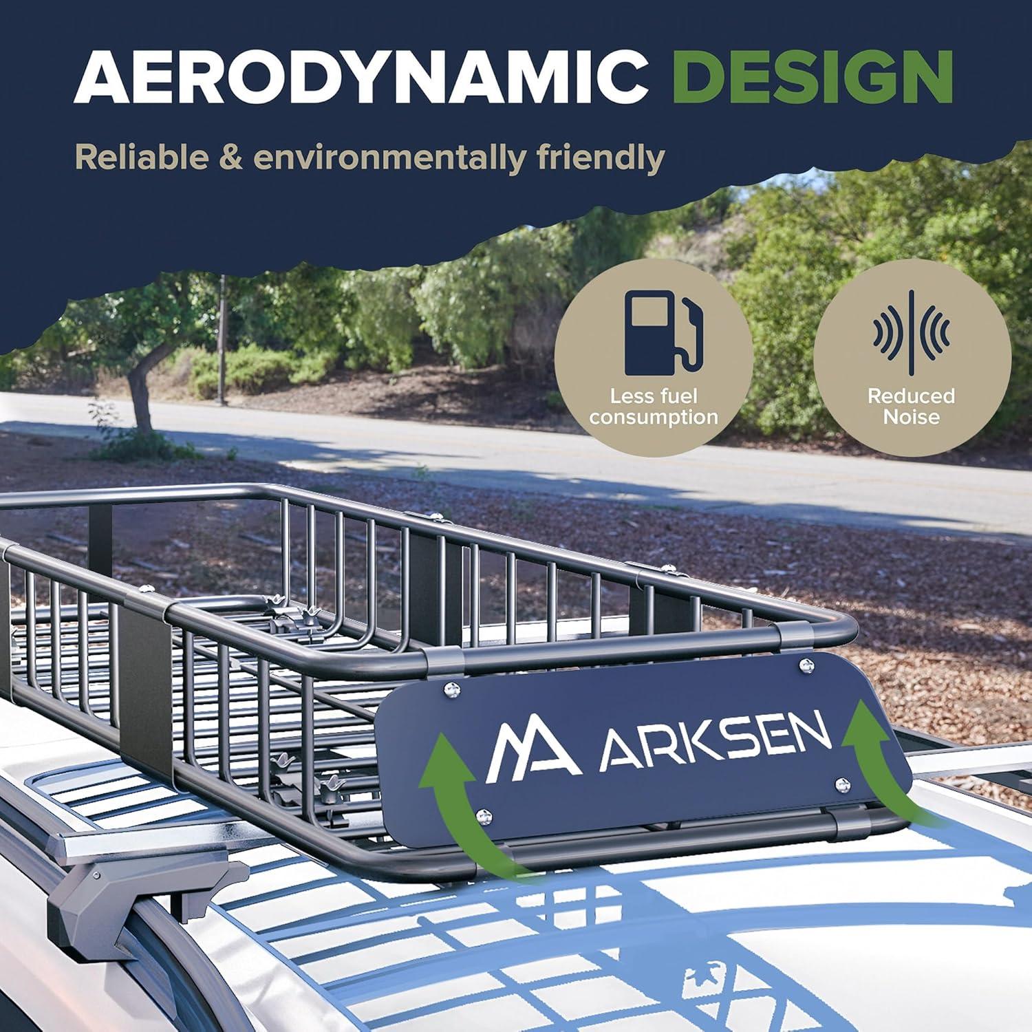 ARKSEN Skinny Roof Rack Cargo Carrier Basket, Heavy Duty Weather Resistant Top Mount Cargo Rack, Luggage & Camping Gear Storage for Car, Truck or SUV Transport