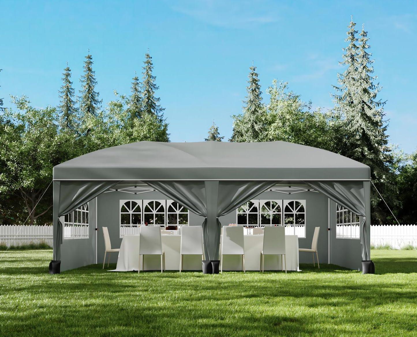 COBIZI 10x20 Heavy Duty Pop up Canopy Tent with 6 sidewalls Easy Up Commercial Outdoor Wedding Party Tents for Parties All Season Wind & Waterproof Gazebo Roller Bag,White(Frame Thickened)