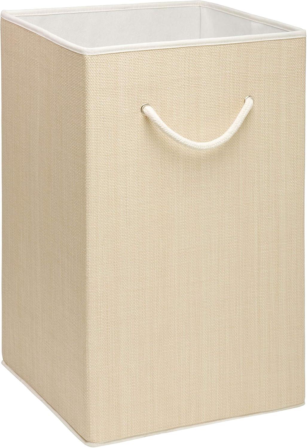 Beige Collapsible Resin Laundry Hamper with Lid and Handles