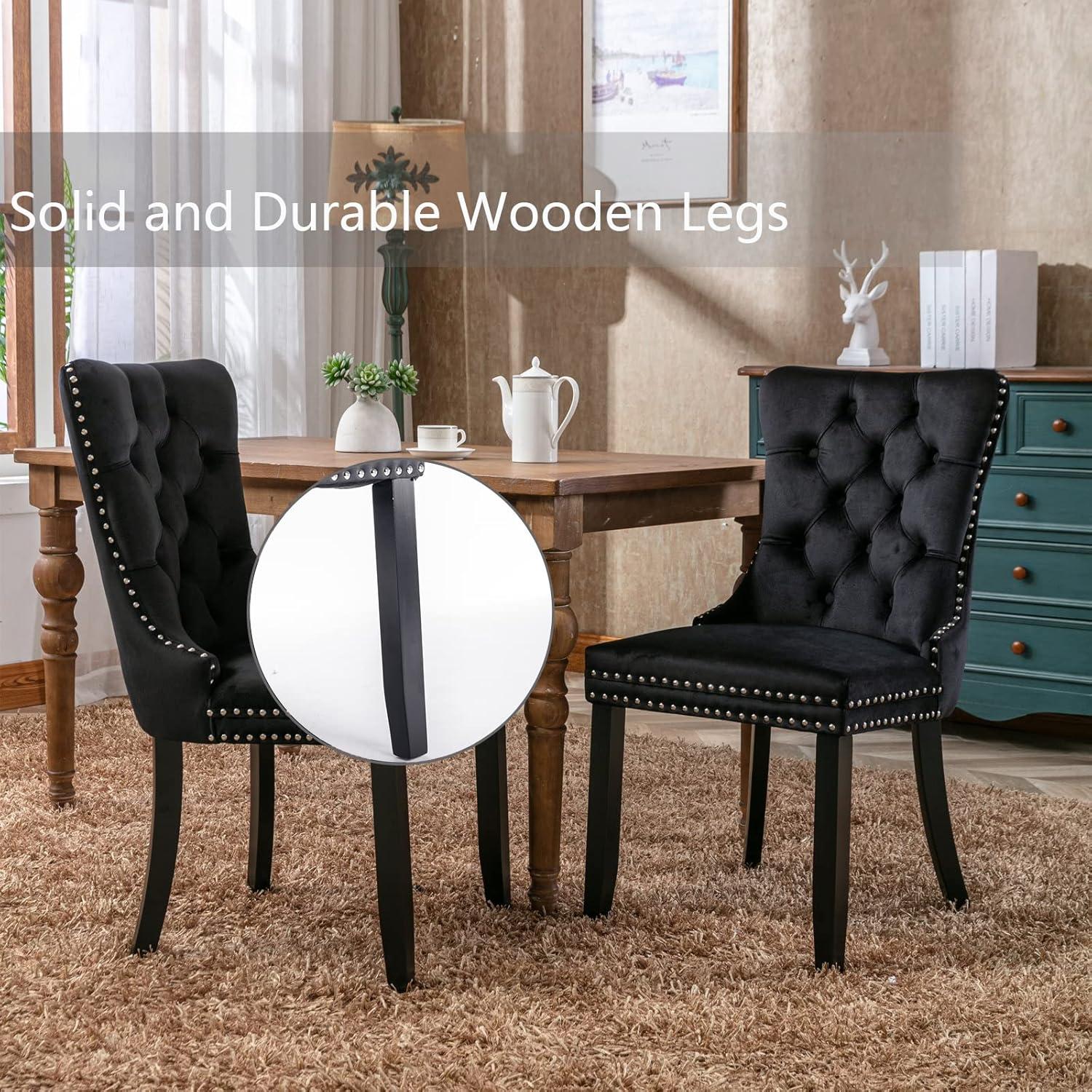 ODUSE-DAILY Black Velvet Dining Chairs Set of 2, Kitchen & Dining Room Chairs, Sillas De Comedor, Nailheads Tufted, Velvet Upholstered, Solid Wood (Black, 2 Pcs)