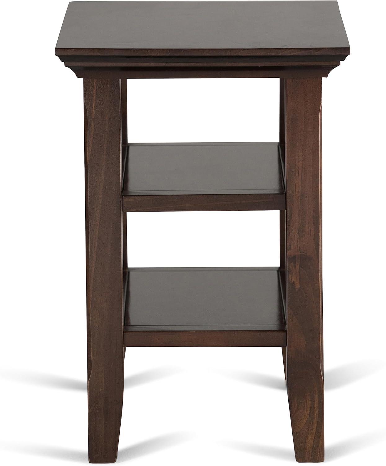 Simpli Home Acadian Wood 14" Rectangle Transitional Narrow Side Table in Brunette Brown