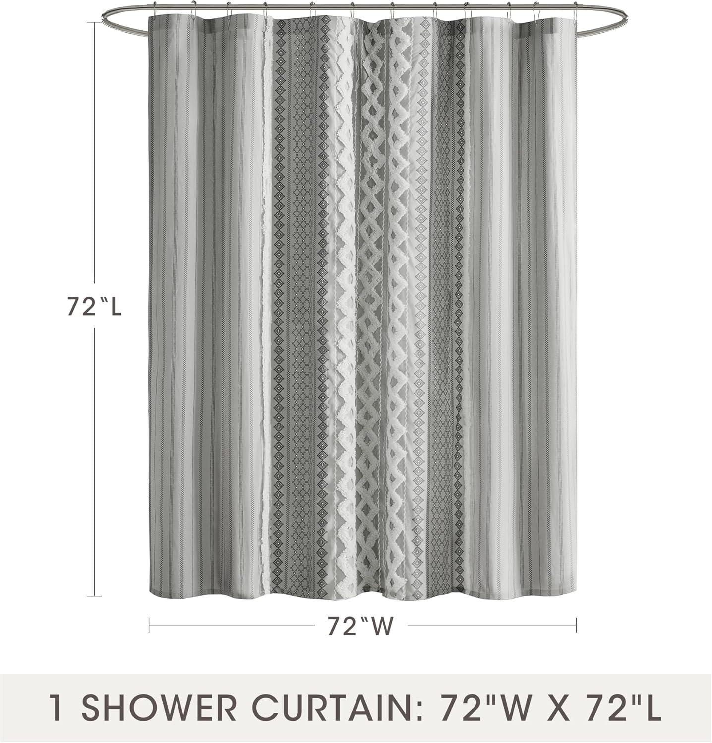 INK+IVY Imani 100% Cotton Printed Shower Curtain with Chenille