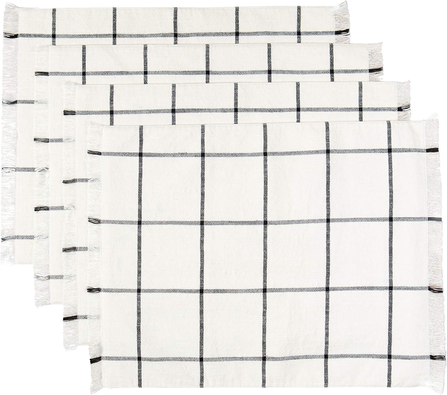 Sticky Toffee Placemats Set of 4, Woven Cotton Cloth Placemat Set, 14x19 in, Cream Farmhouse Plaid Place Mats for Kitchen or Dining Table