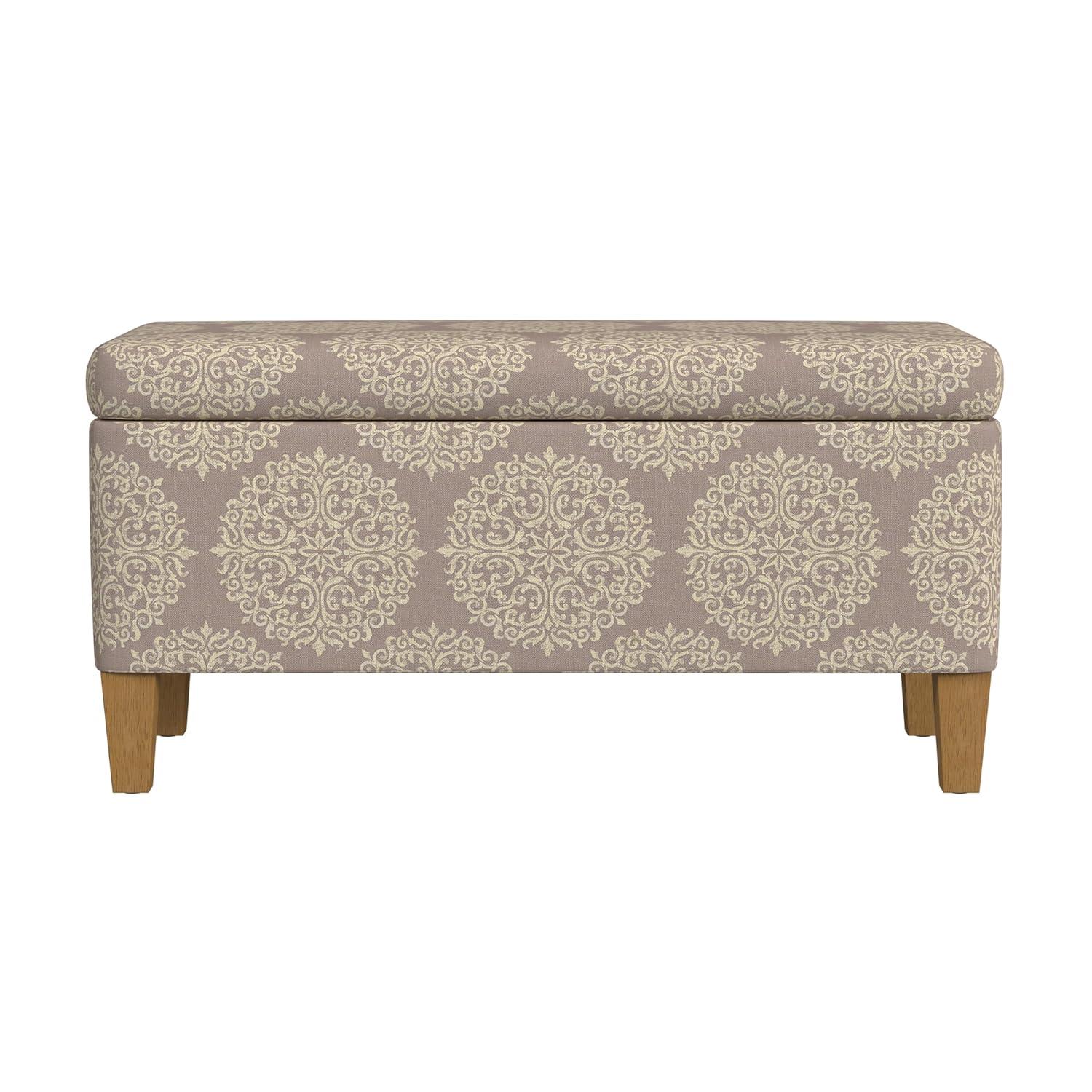 Large Textured Storage Bench Medallion Brown - HomePop: Hinged Lid, Seating & Coffee Table