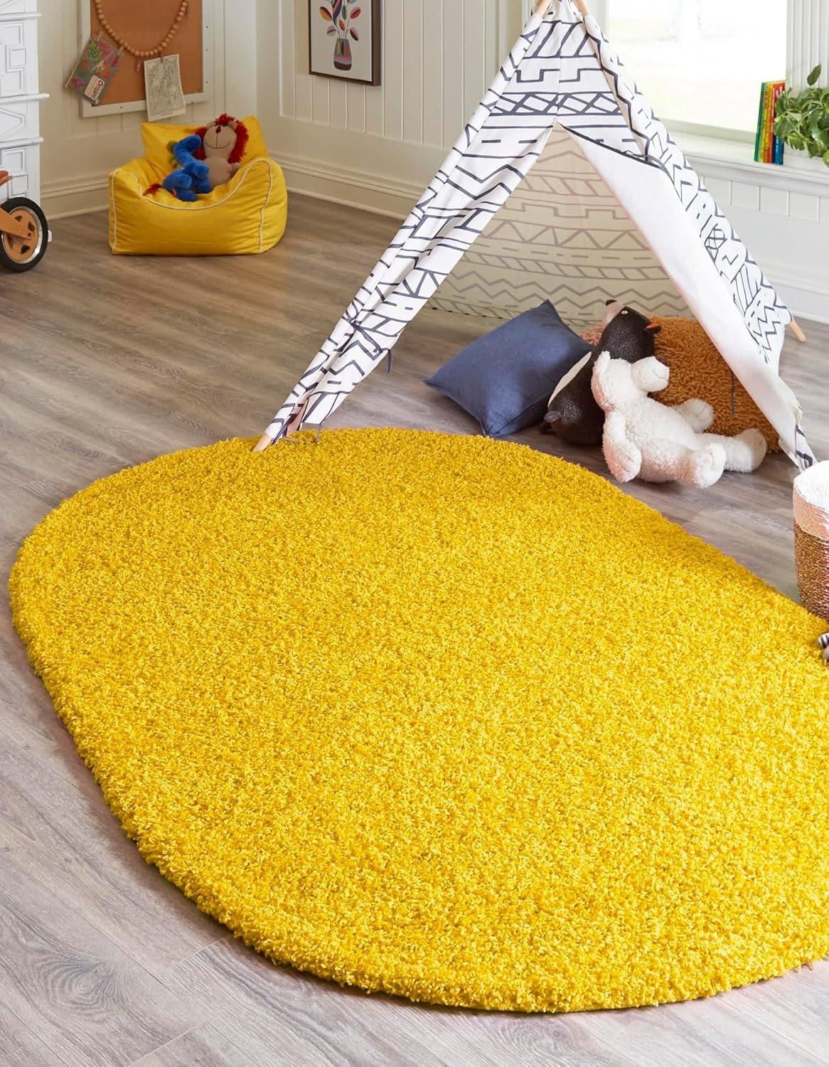 Unique Loom Solid Shag Collection Area Rug (5' 3" x 8' Oval Tuscan Sun Yellow)