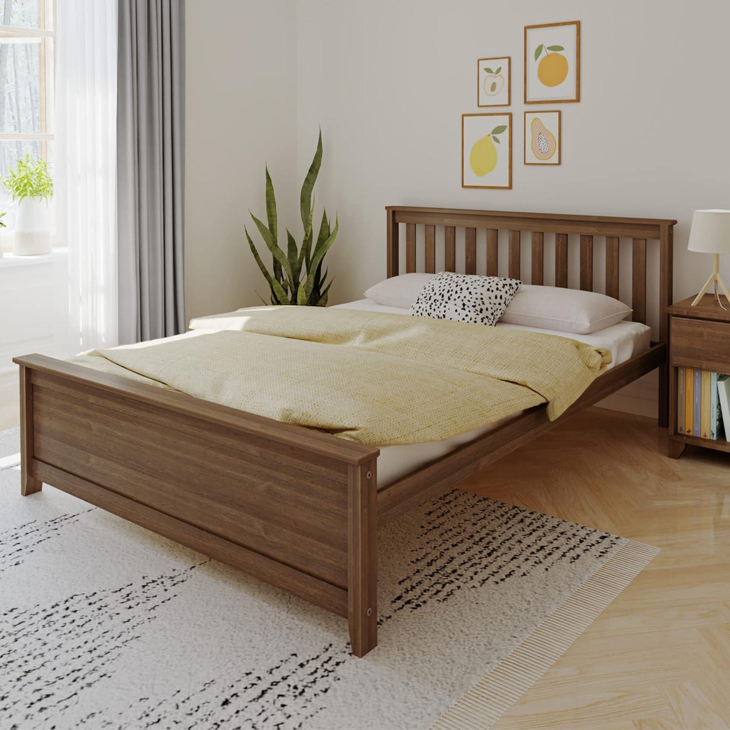 Queen Pine Wood Platform Bed with Storage and Headboard