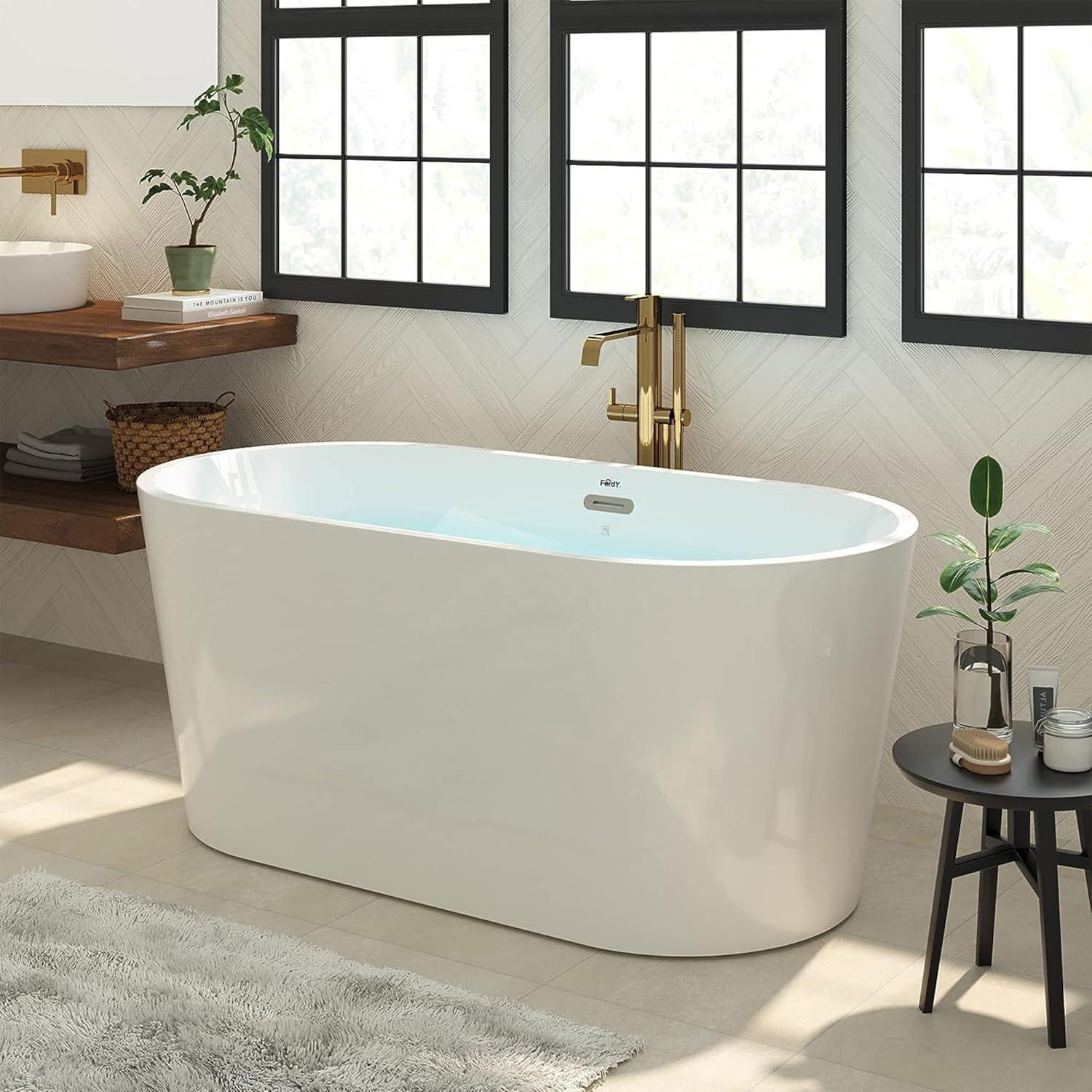 Shangri-La 55-Inch Glossy White Acrylic Freestanding Bathtub