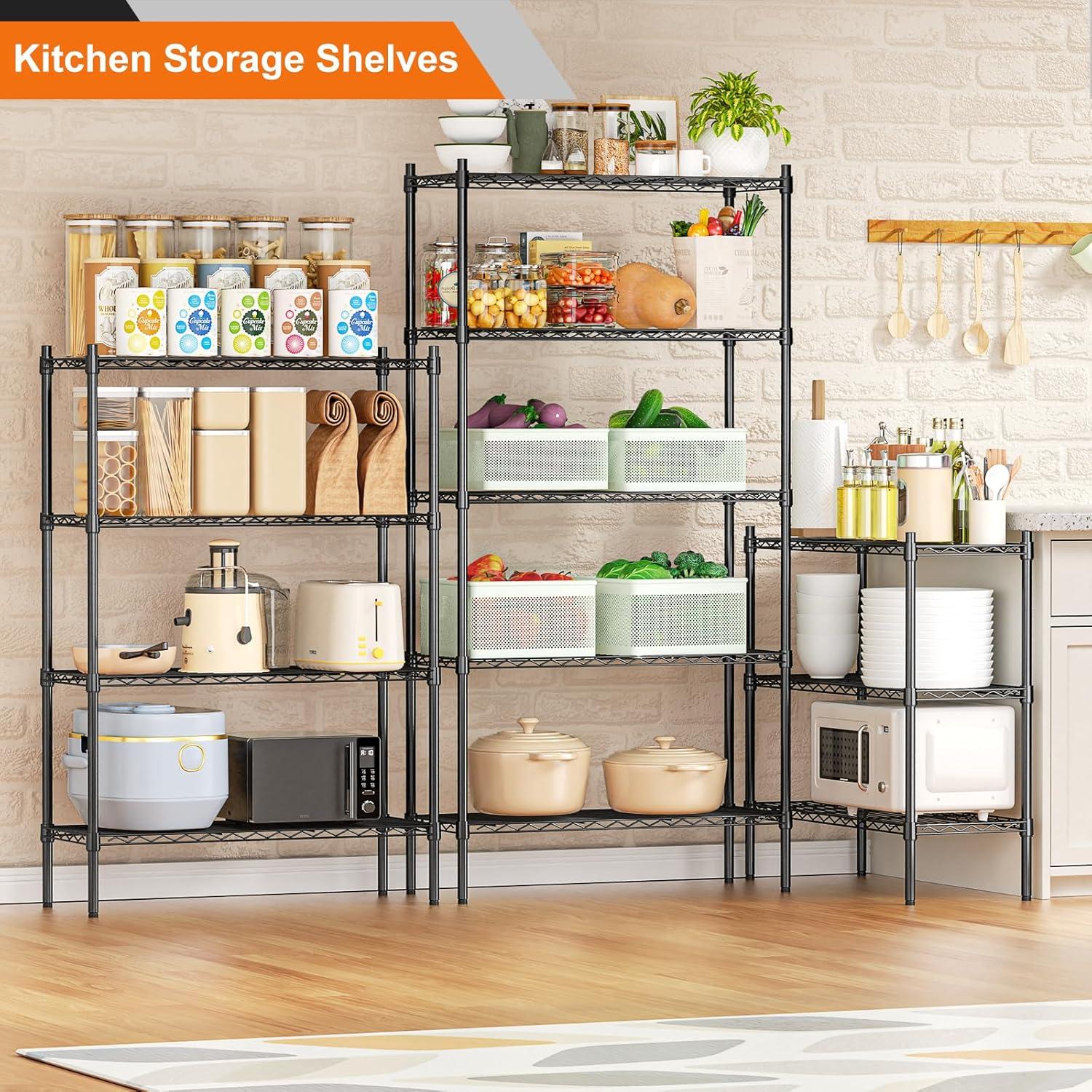 4-Tier Metal Storage Shelving, Adjustable Shelves Unit Heavy Duty Standing Shelf Organizer for Kitchen, Closet, Pantry, Garage, Bathroom, Laundry