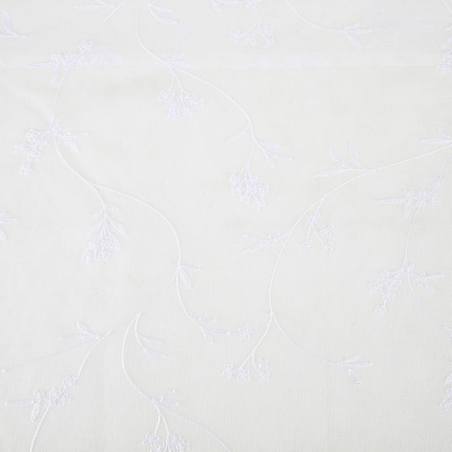 17"x50" Delia Embroidered Floral Sheer Rod Pocket Curtain Valance Ivory - No. 918: Botanical Window Valance