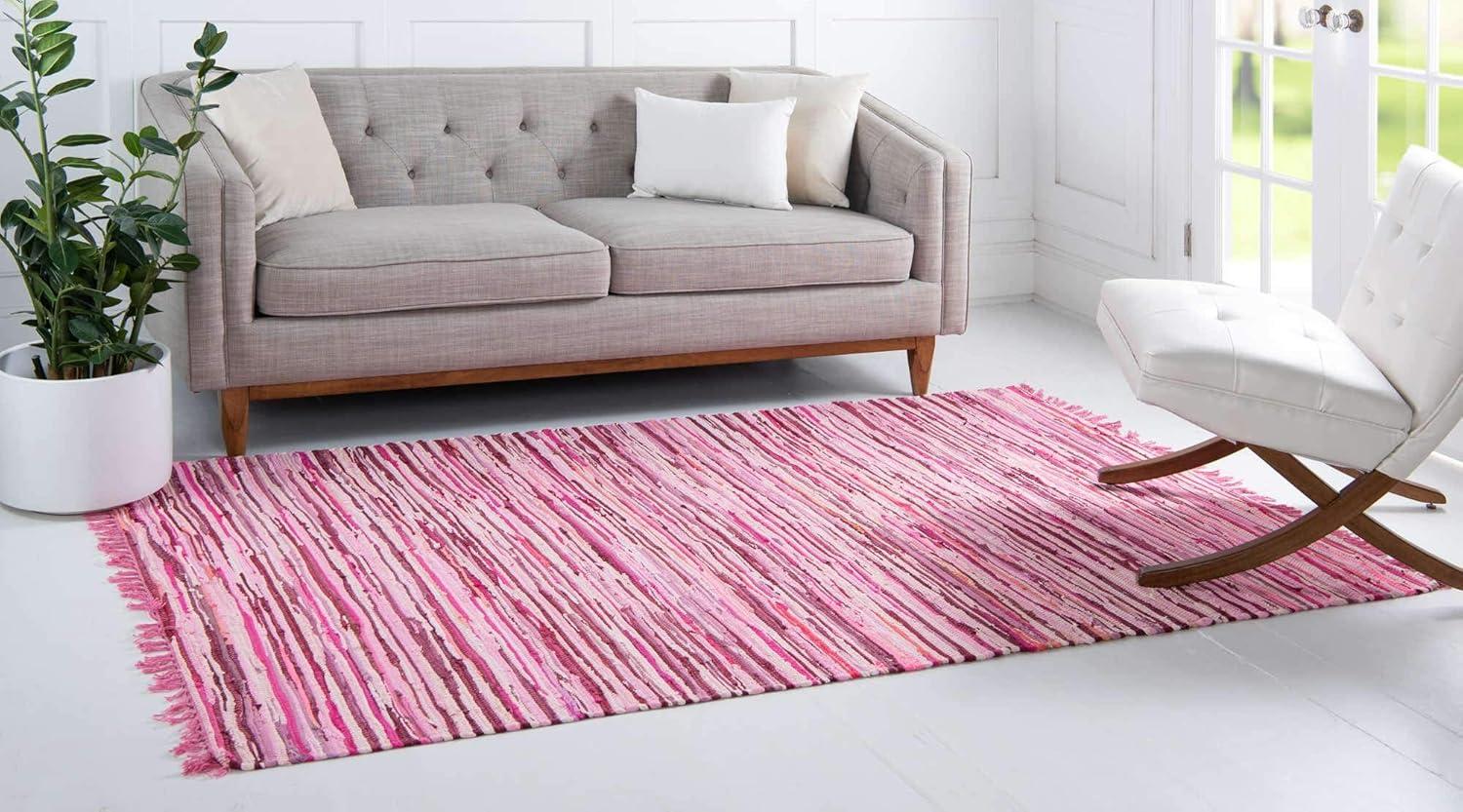 Handmade Pink Striped Cotton Reversible Area Rug