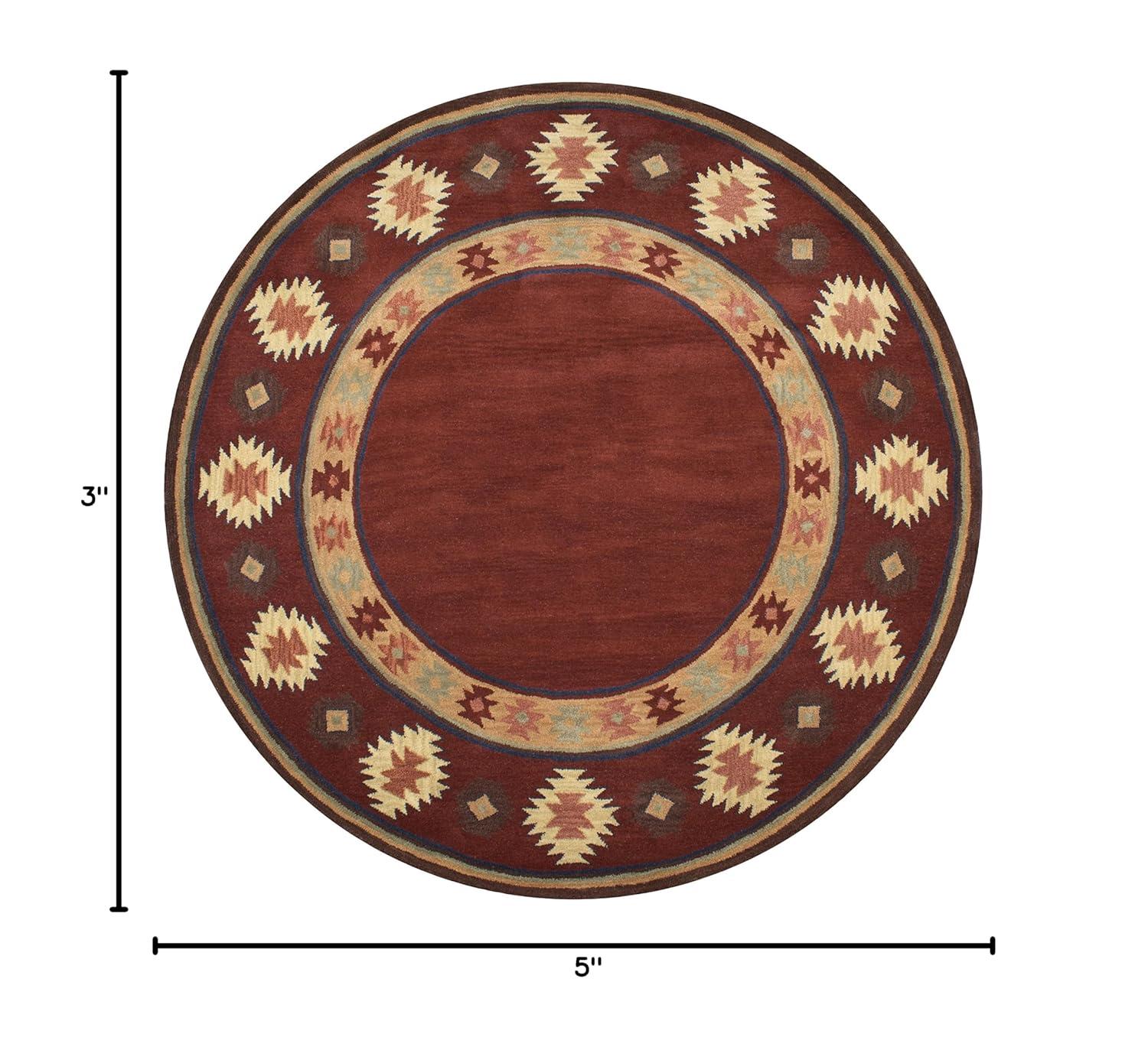 Hand-Tufted Artistic Southwest Wool Round Rug in Rich Red