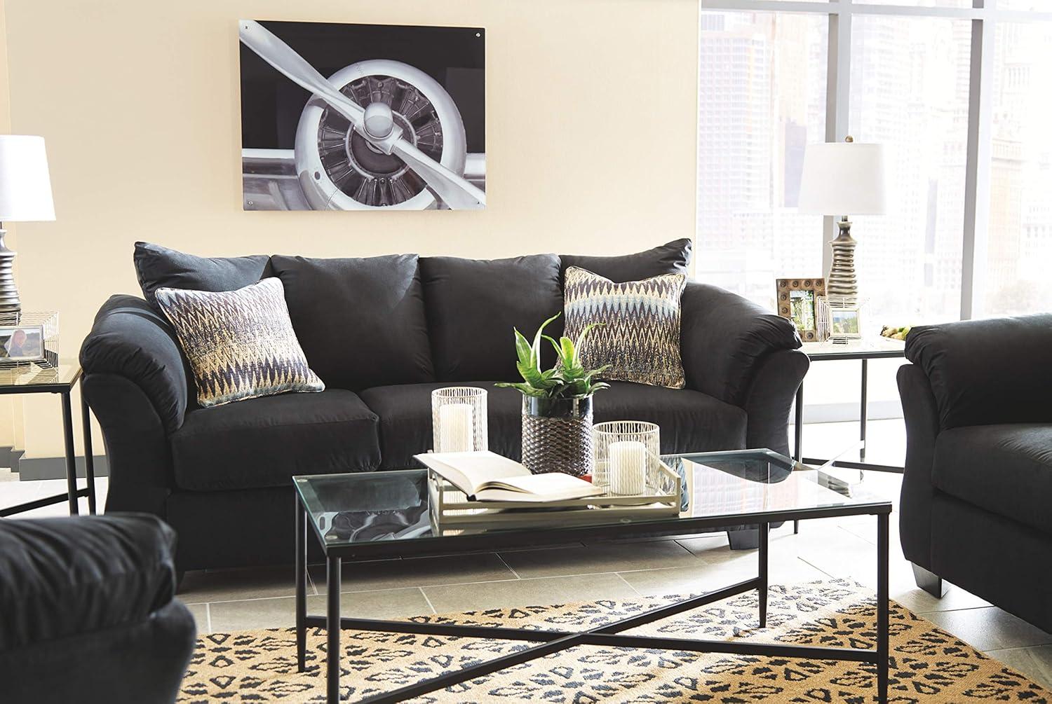 Darcy Black Contemporary Sofa with Pillow Top Armrests