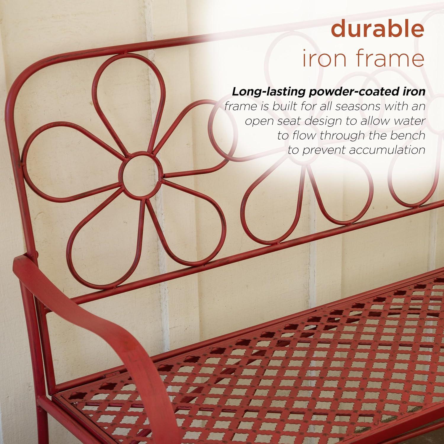 Alpine Corporation 45" x 21" x 36" Steel Daisy Garden Bench, Red
