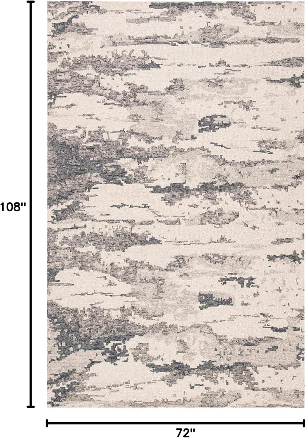 SAFAVIEH Abstract Seachlann Distressed Abstract Wool Area Rug, Ivory/Grey, 6' x 9'