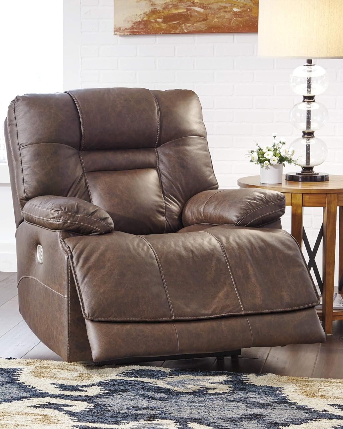 Signature Design by Ashley Wurstrow Leather Power Recliner in Umber