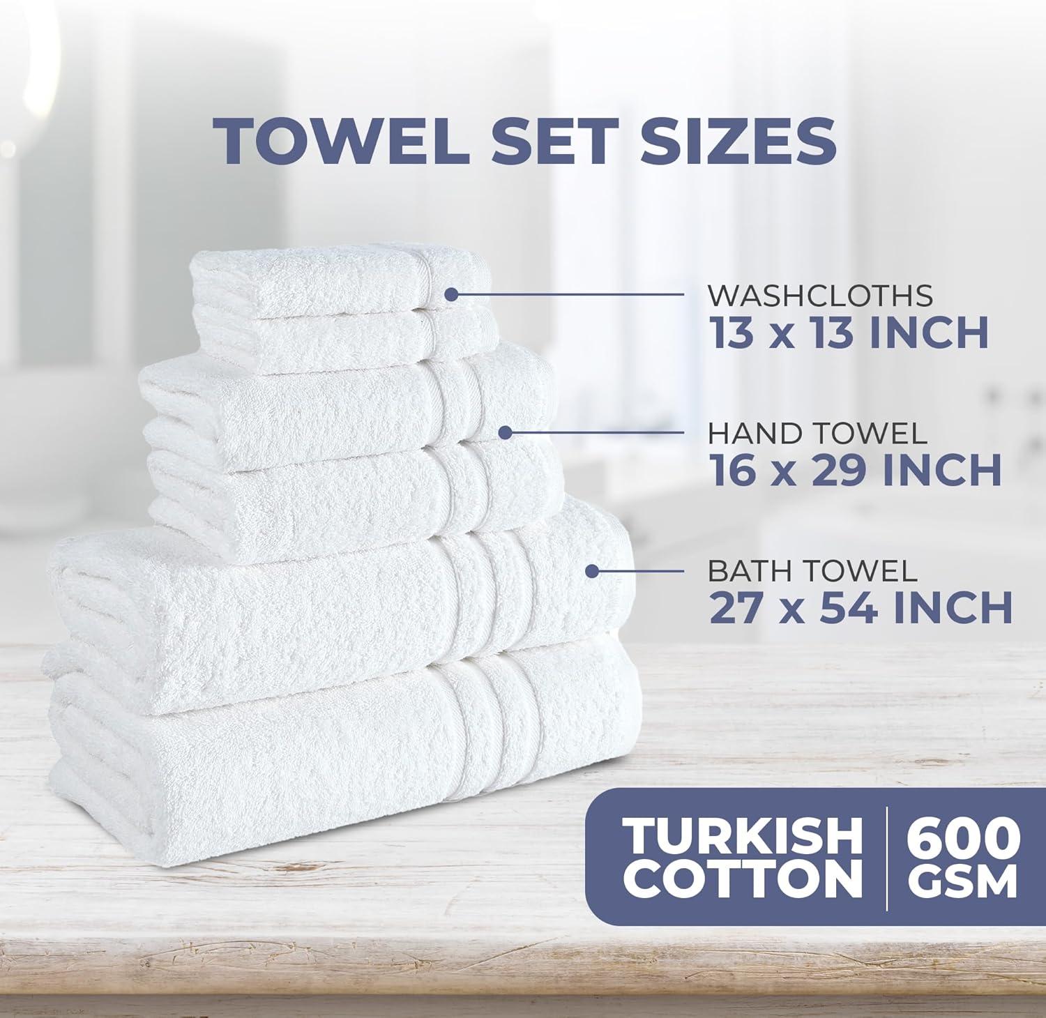 Hawmam Linen 6 Piece Bath Towels Set for Bathroom Original Turkish Cotton Soft, Absorbent and Premium 2 Bath Towels, 2 Hand Towels, 2 Washcloths