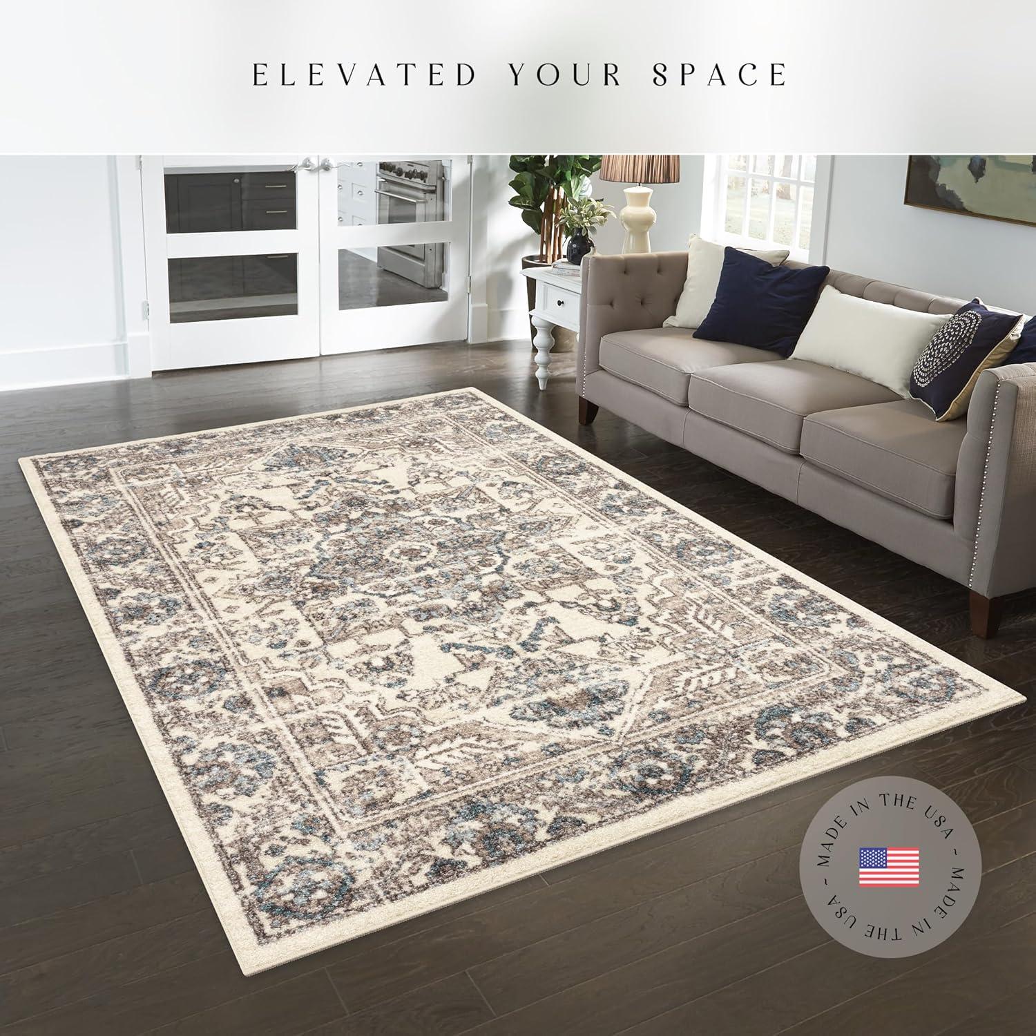 Maples Rugs Antique Border Traditional Beige Ivory Indoor Area Rug, 7' x 10'