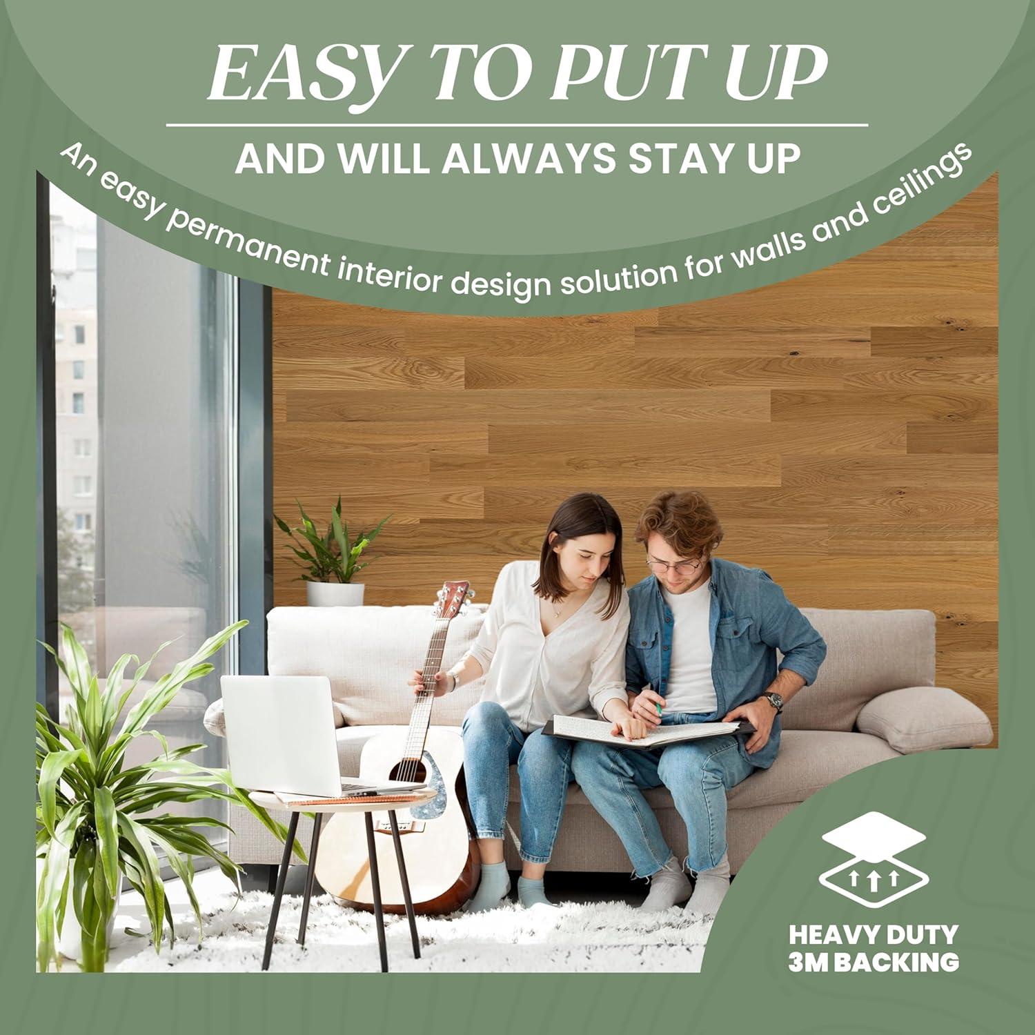 Timberchic Oak Wooden Wall planks - Simple Peel & Stick Wall Covering Application for DIY Accent Wall & Home Improvement - Premium Modern Wall Paneling - 10 sq ft