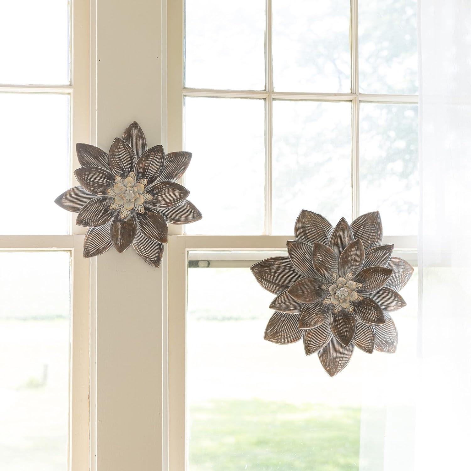 Set of 2 Wall Flowers Brown Metal by Foreside Home & Garden