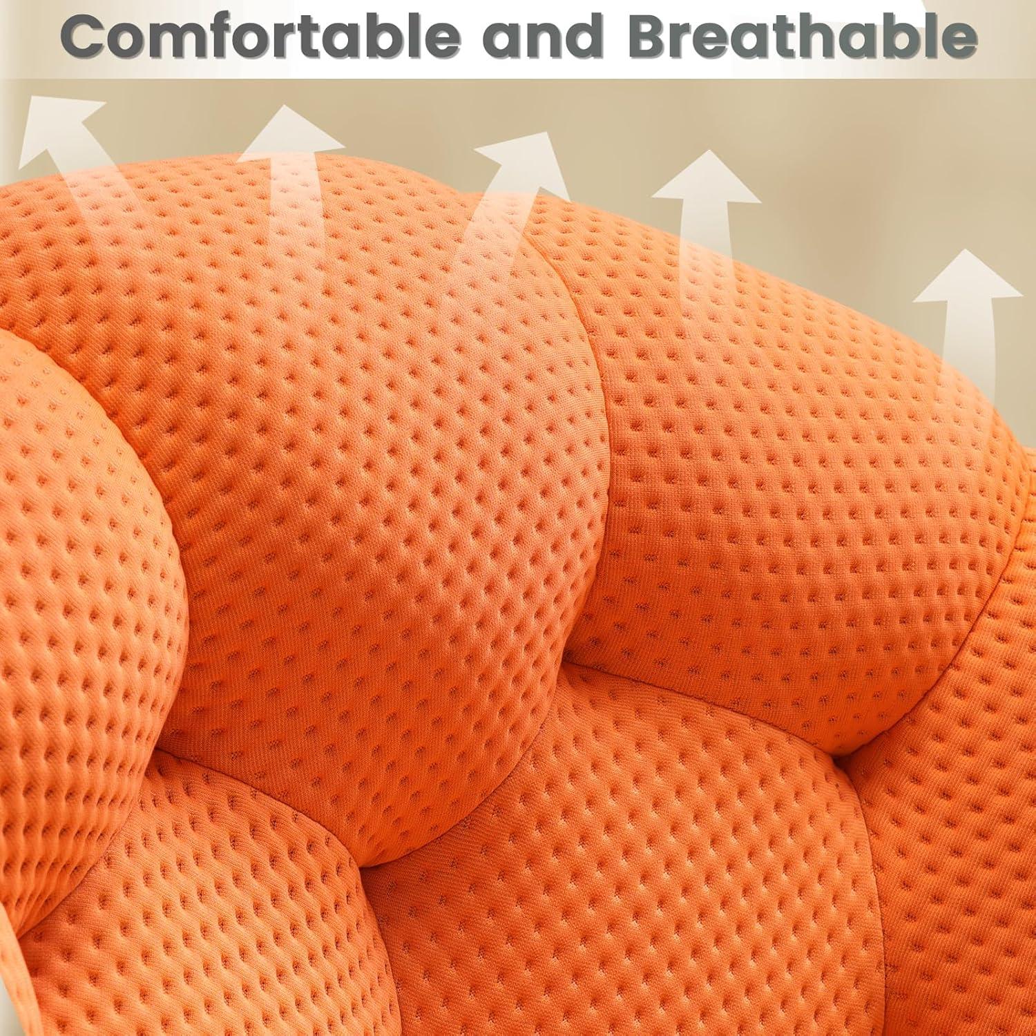 Bubble Couch, 98.43'' Modern 3-Seater Lazy Floor Couch, Memory Foam Bubble Round Sofa 3D Honeycomb Shape Curved Sofas for Living Room, Office, Apartment (Orange)