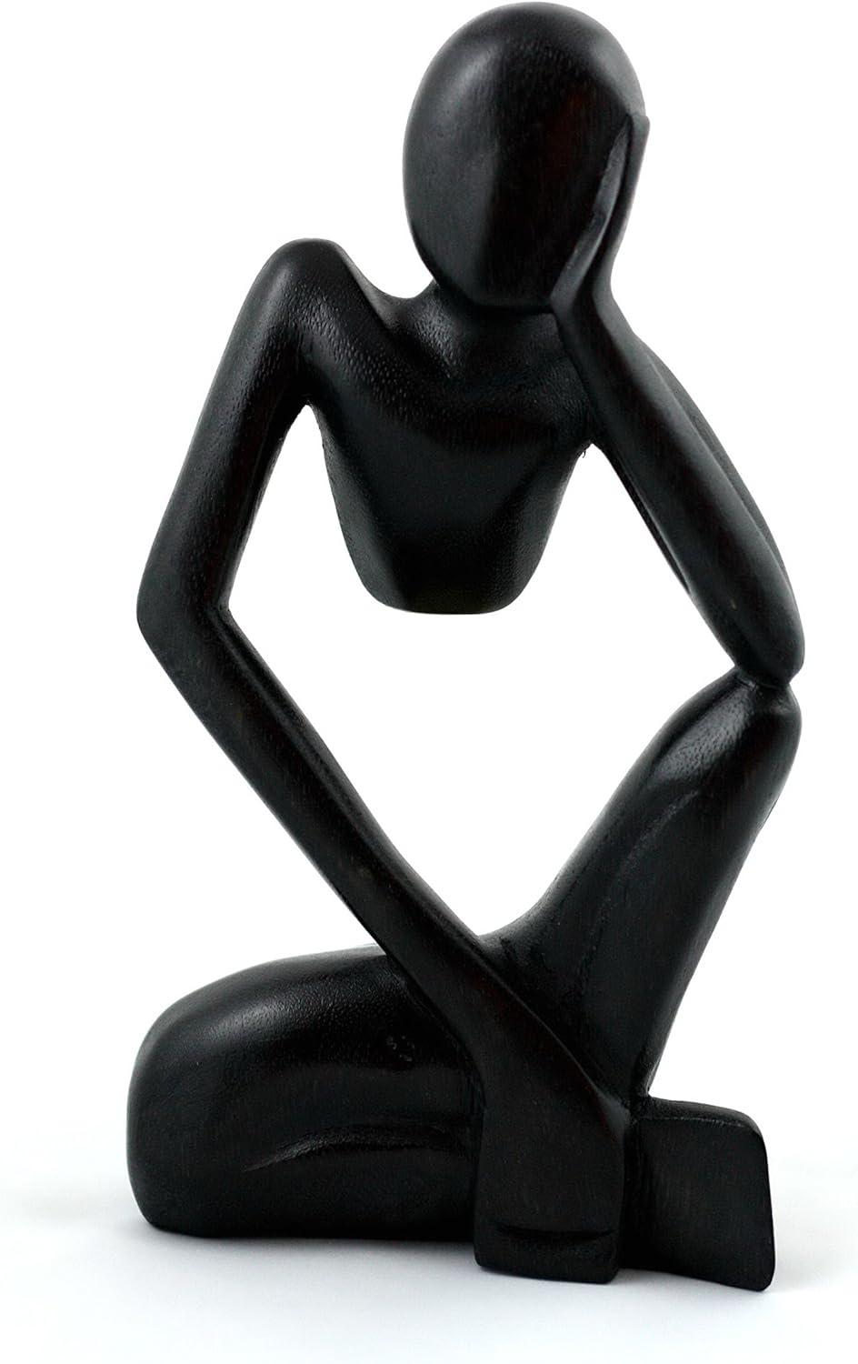 12" Black Wooden Handcrafted Thinking Man Abstract Sculpture