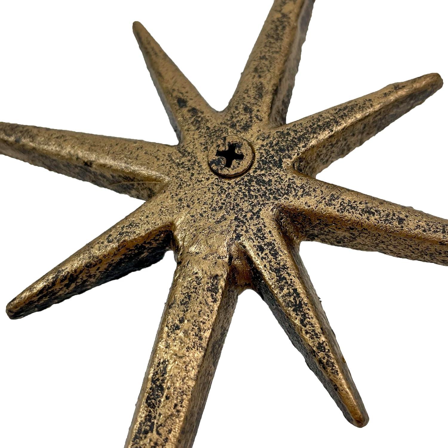 Zeckos Set of 3 Gold Finish Cast Iron Atomic Starburst Wall Hooks - Gold - Size 6.75 inch