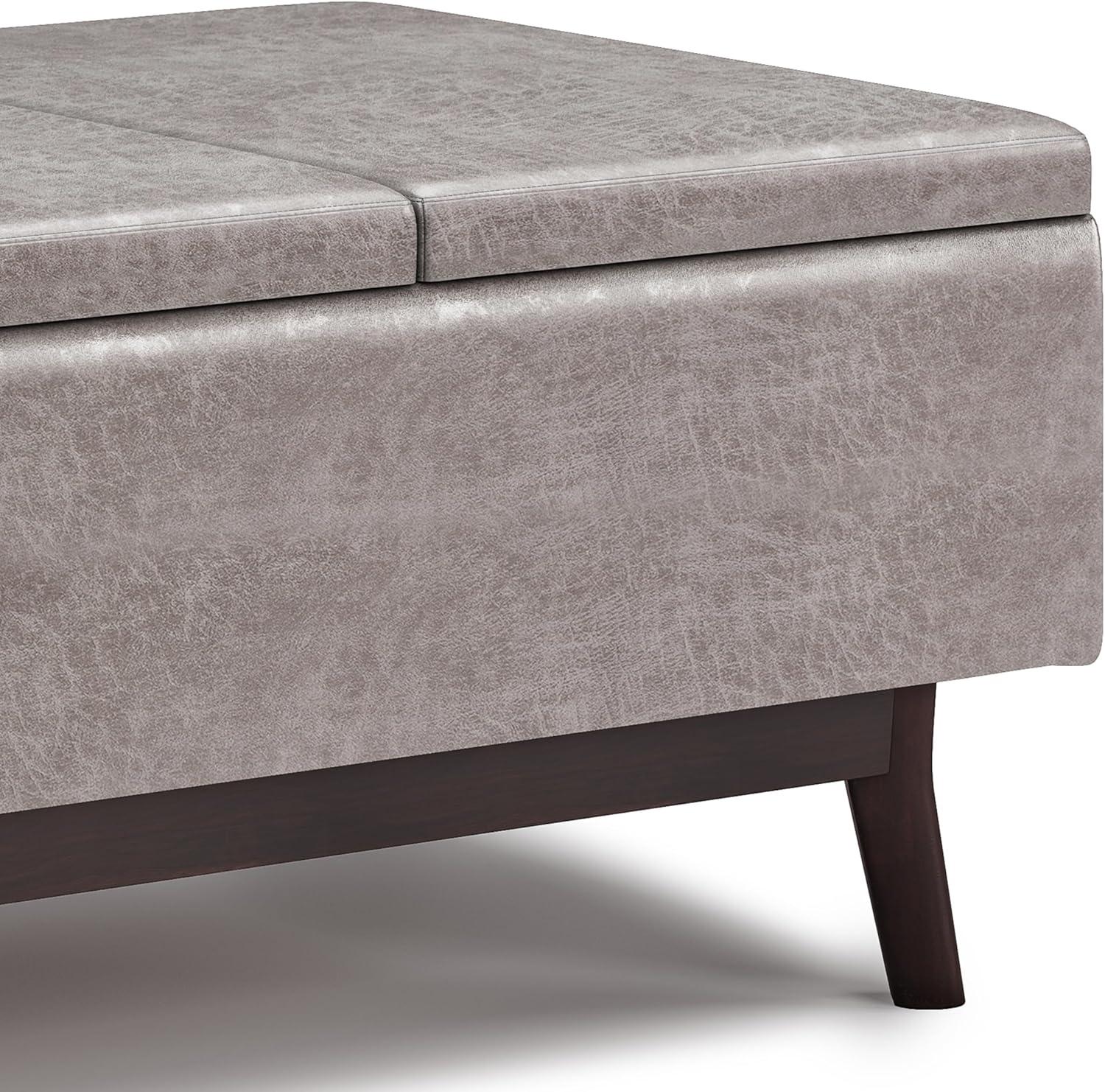 Simpli Home Small Coffee Table Storage Ottoman In Distressed Grey Vegan Faux Leather