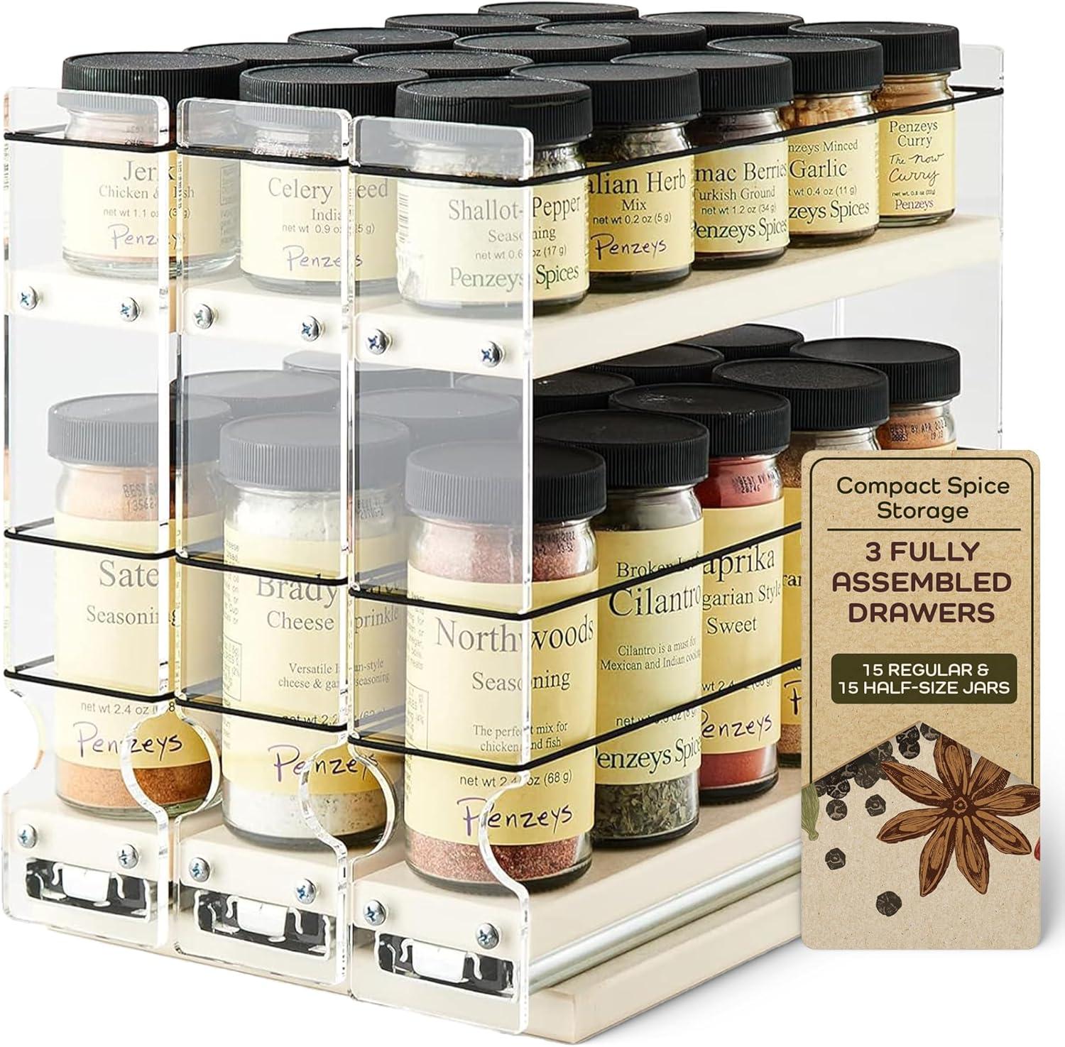 Cream Acrylic and HDPE 3-Drawer Spice Rack Organizer