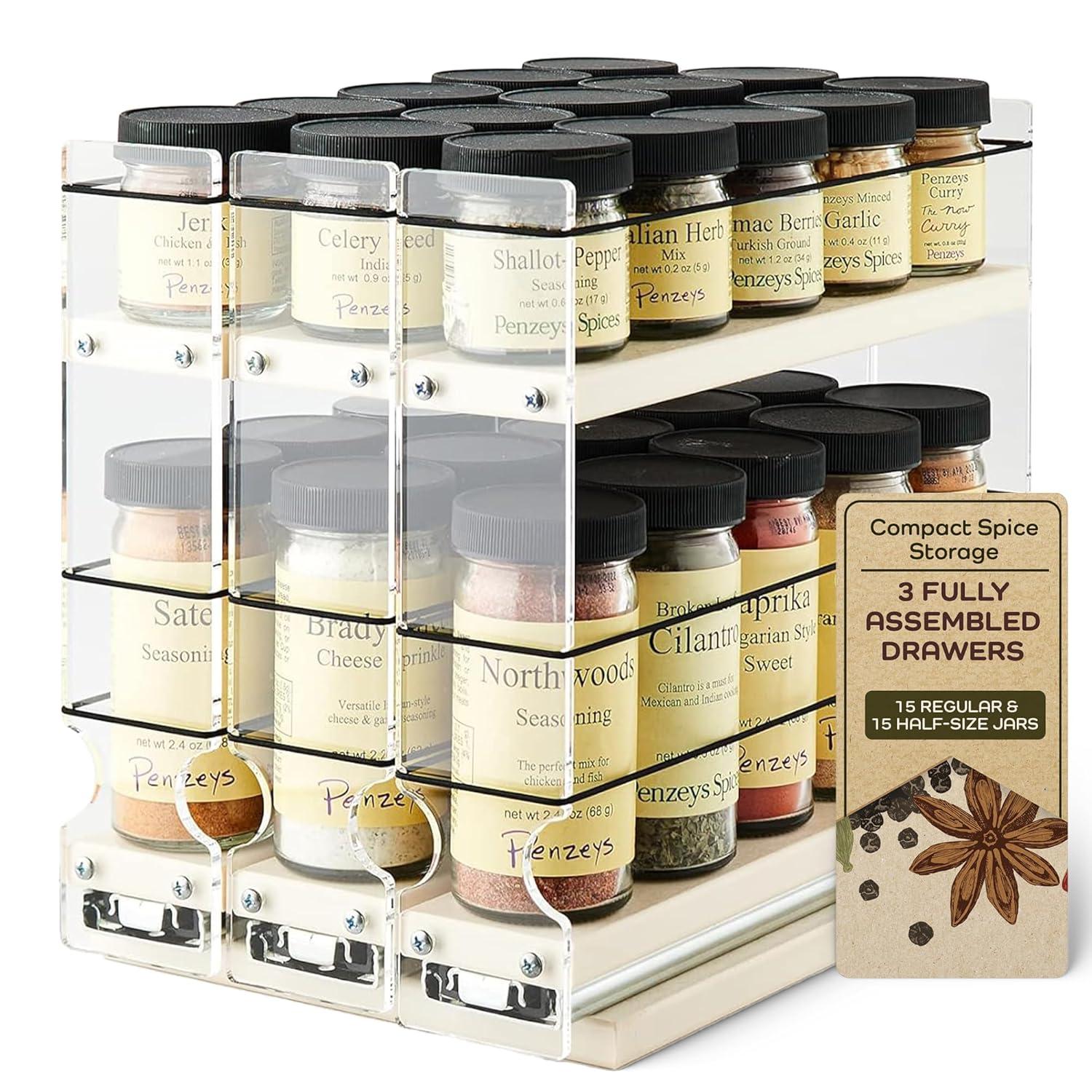 Cream Acrylic and HDPE 3-Drawer Spice Rack Organizer